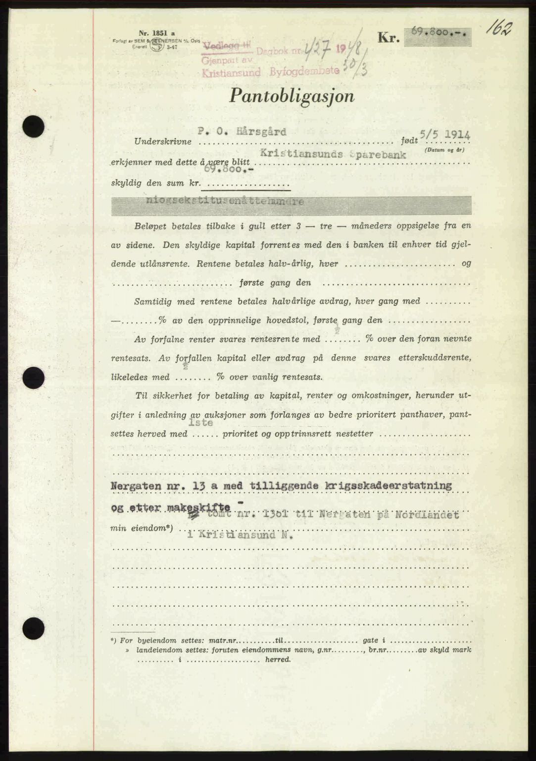 Kristiansund byfogd, SAT/A-4587/A/27: Pantebok nr. 44, 1947-1948, Dagboknr: 427/1948