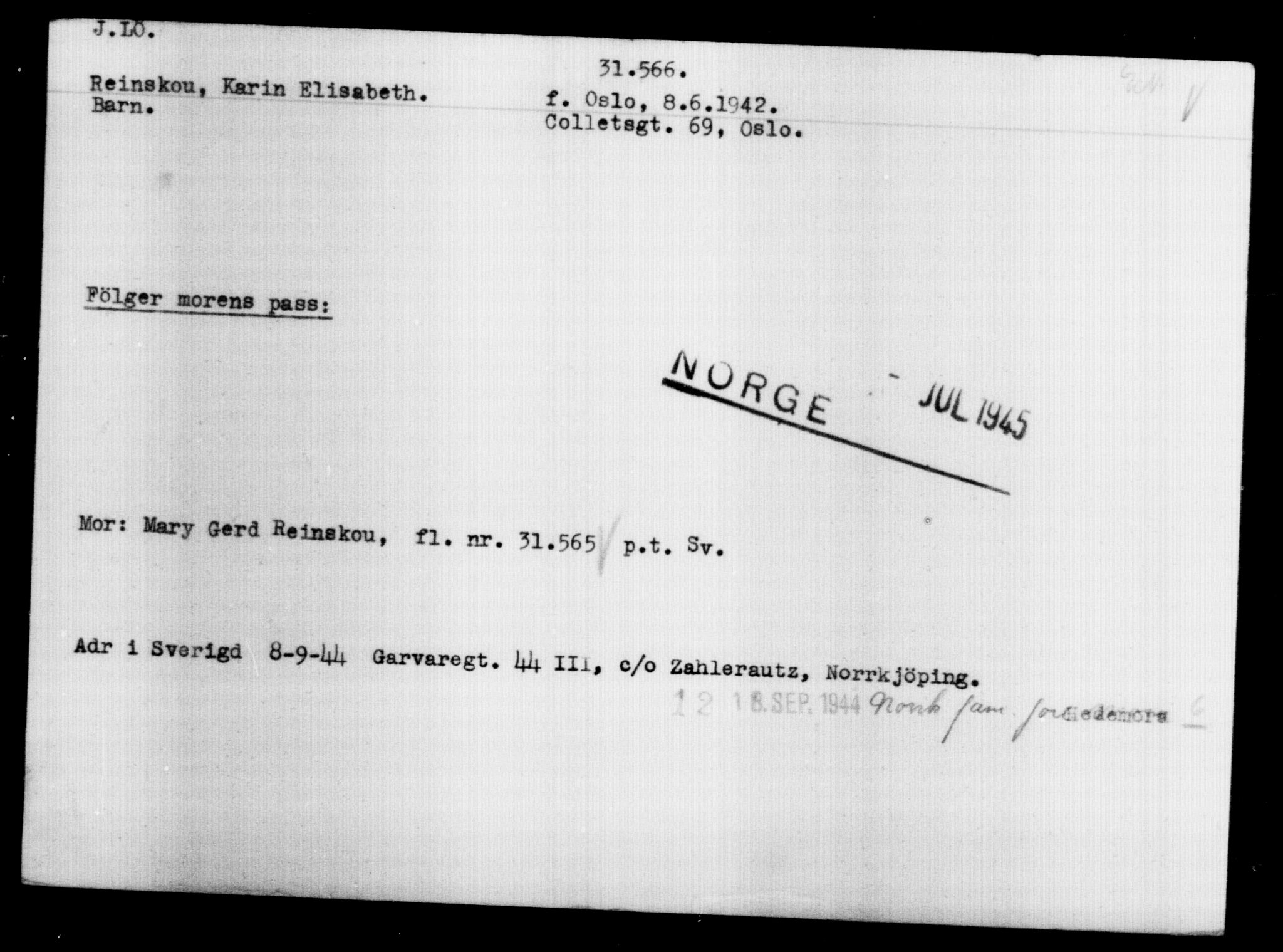 Utenriksstasjonene, Legasjonen i Stockholm, Flyktningkontoret, AV/RA-S-6753/V/Va/L0013: Kjesäterkartoteket, flyktninger med registreringsnr. 31500-34731, 1940-1945, s. 72