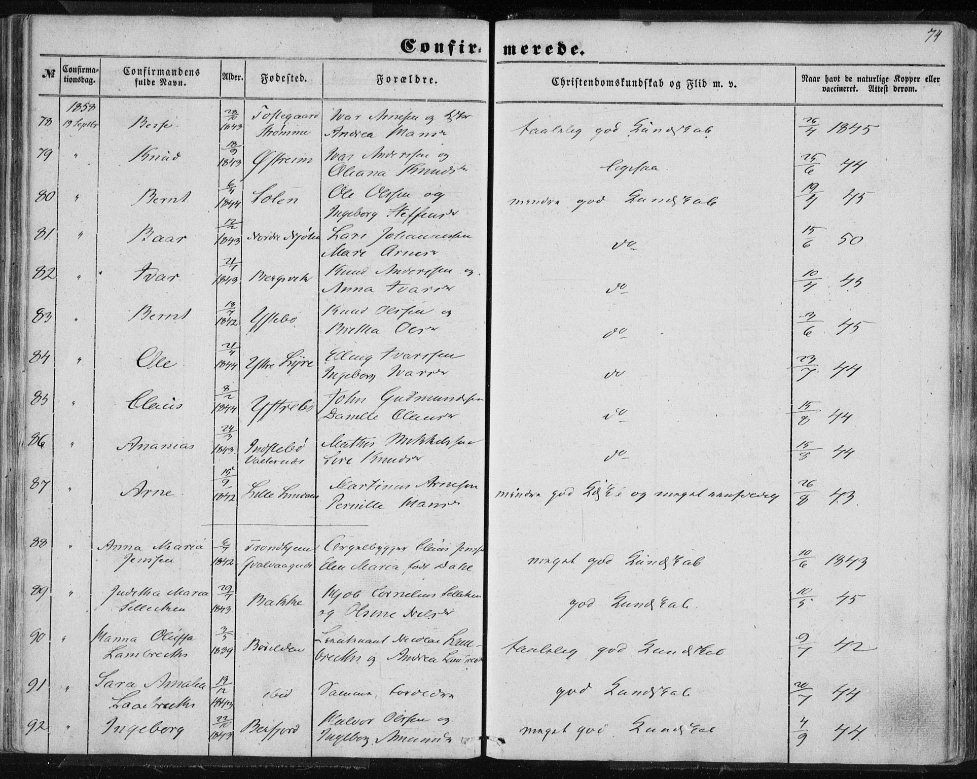 Lindås Sokneprestembete, AV/SAB-A-76701/H/Haa/Haaa/L0013: Ministerialbok nr. A 13, 1848-1862, s. 74