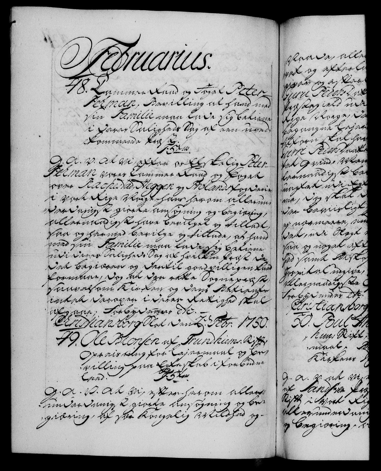 Danske Kanselli 1572-1799, RA/EA-3023/F/Fc/Fca/Fcaa/L0036: Norske registre, 1749-1750, s. 421b