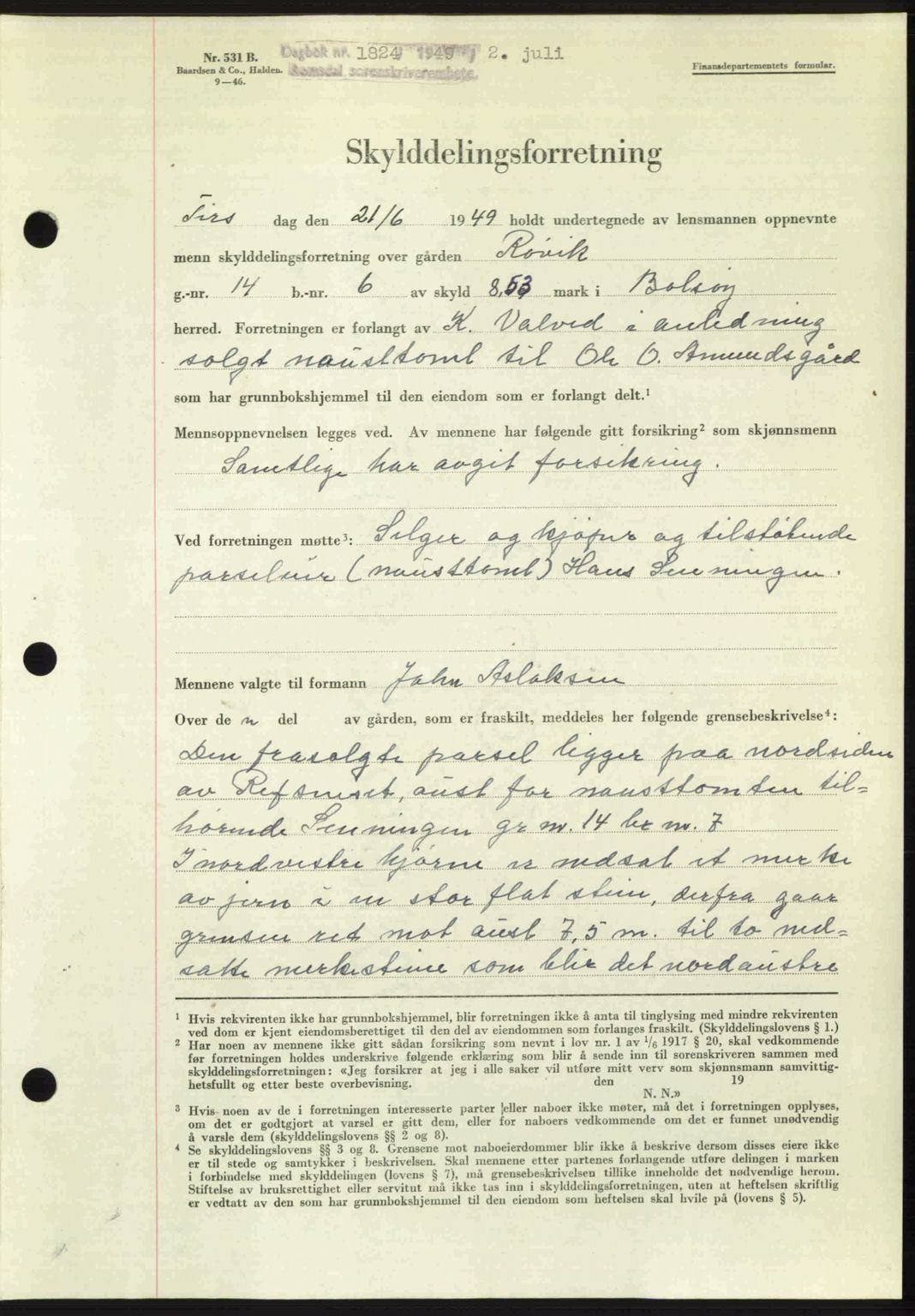 Romsdal sorenskriveri, SAT/A-4149/1/2/2C: Pantebok nr. A30, 1949-1949, Dagboknr: 1824/1949