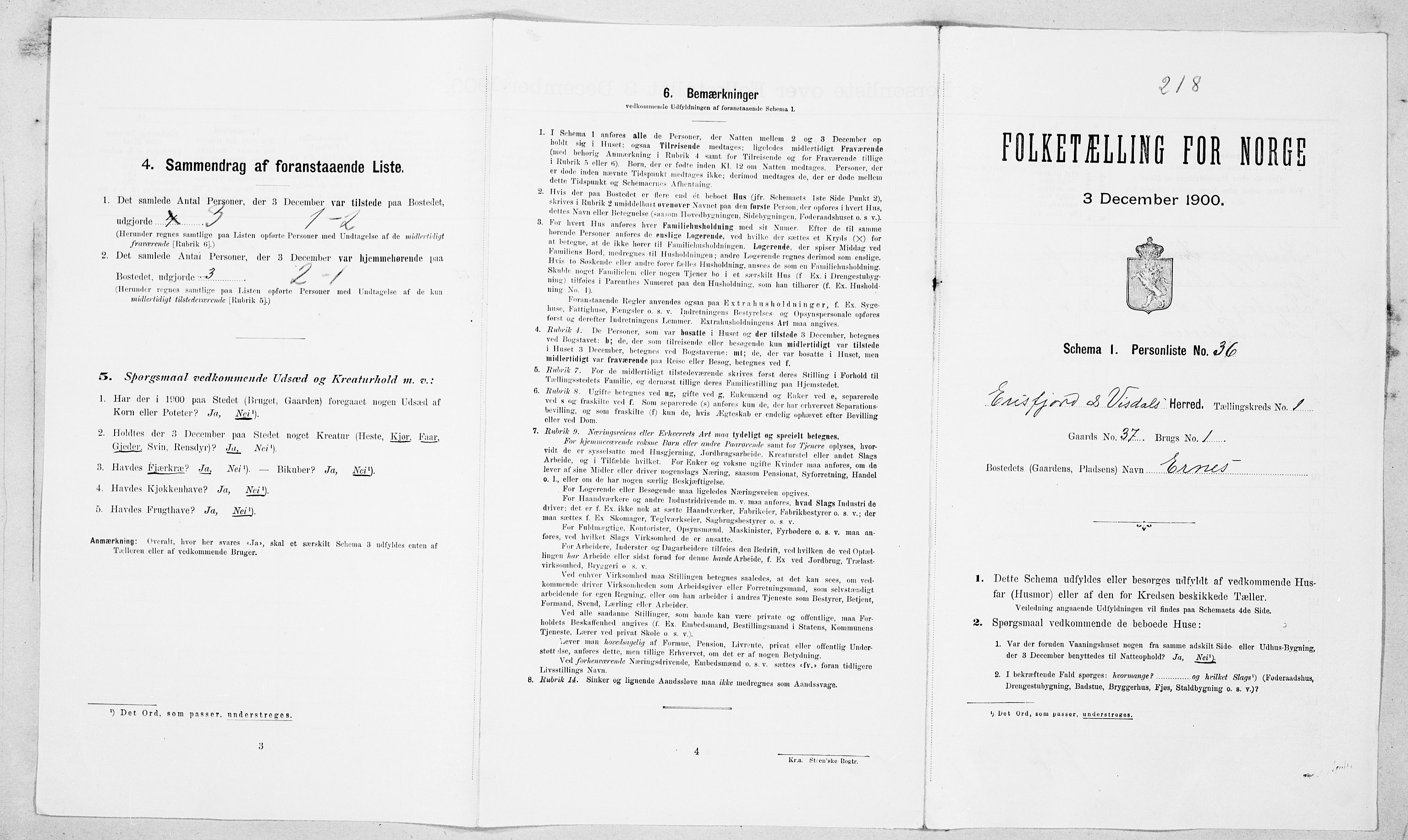 SAT, Folketelling 1900 for 1542 Eresfjord og Vistdal herred, 1900, s. 121