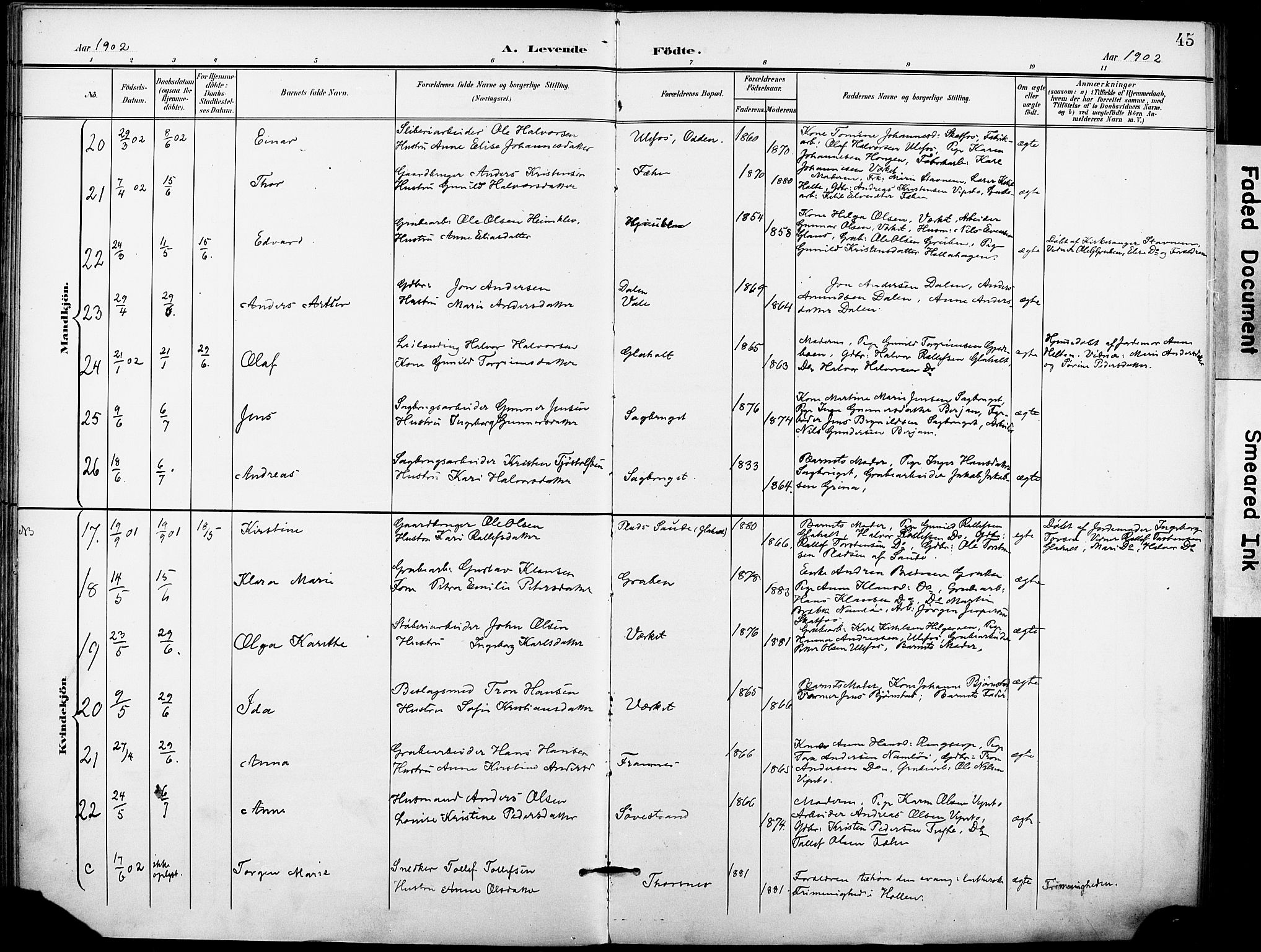 Holla kirkebøker, AV/SAKO-A-272/F/Fa/L0010: Ministerialbok nr. 10, 1897-1907, s. 45