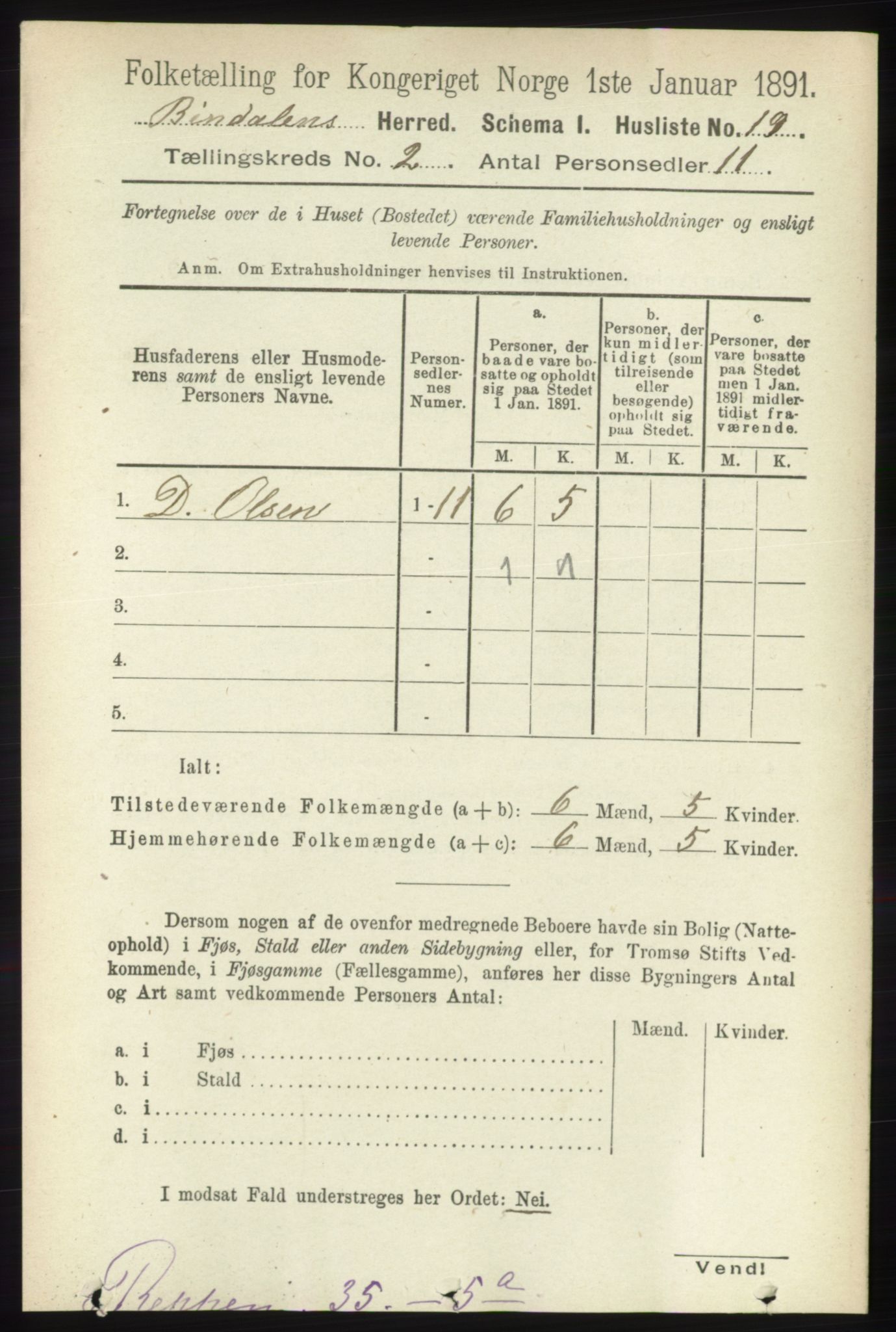 RA, Folketelling 1891 for 1811 Bindal herred, 1891, s. 250