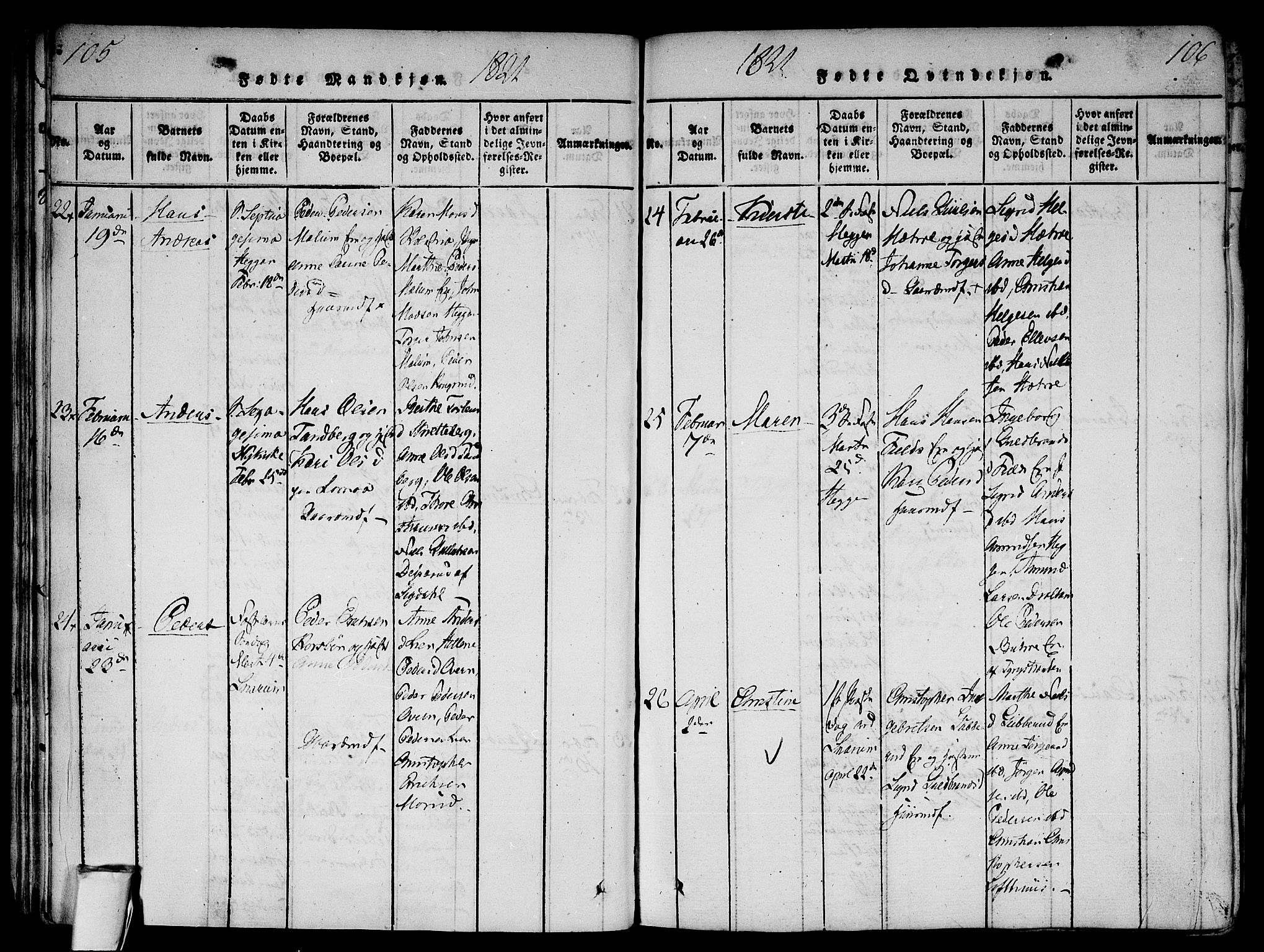 Modum kirkebøker, AV/SAKO-A-234/F/Fa/L0004: Ministerialbok nr. 4, 1818-1824, s. 105-106