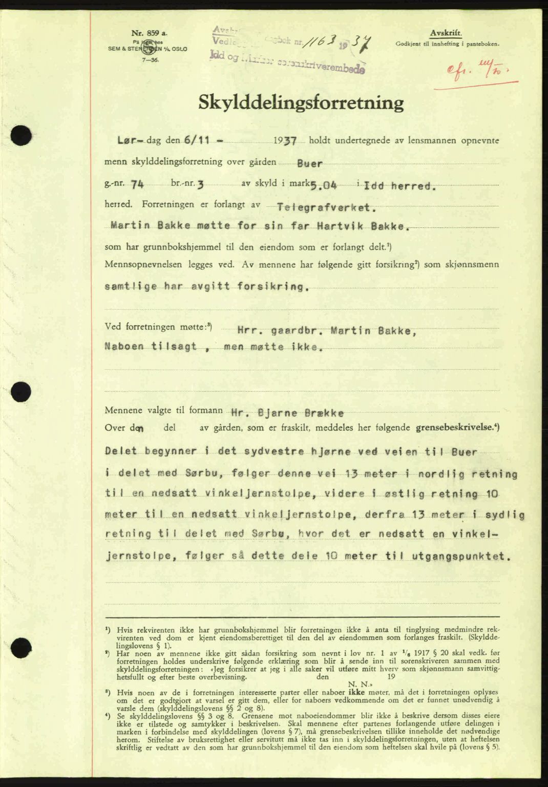 Idd og Marker sorenskriveri, AV/SAO-A-10283/G/Gb/Gbb/L0002: Pantebok nr. A2, 1937-1938, Dagboknr: 1163/1937