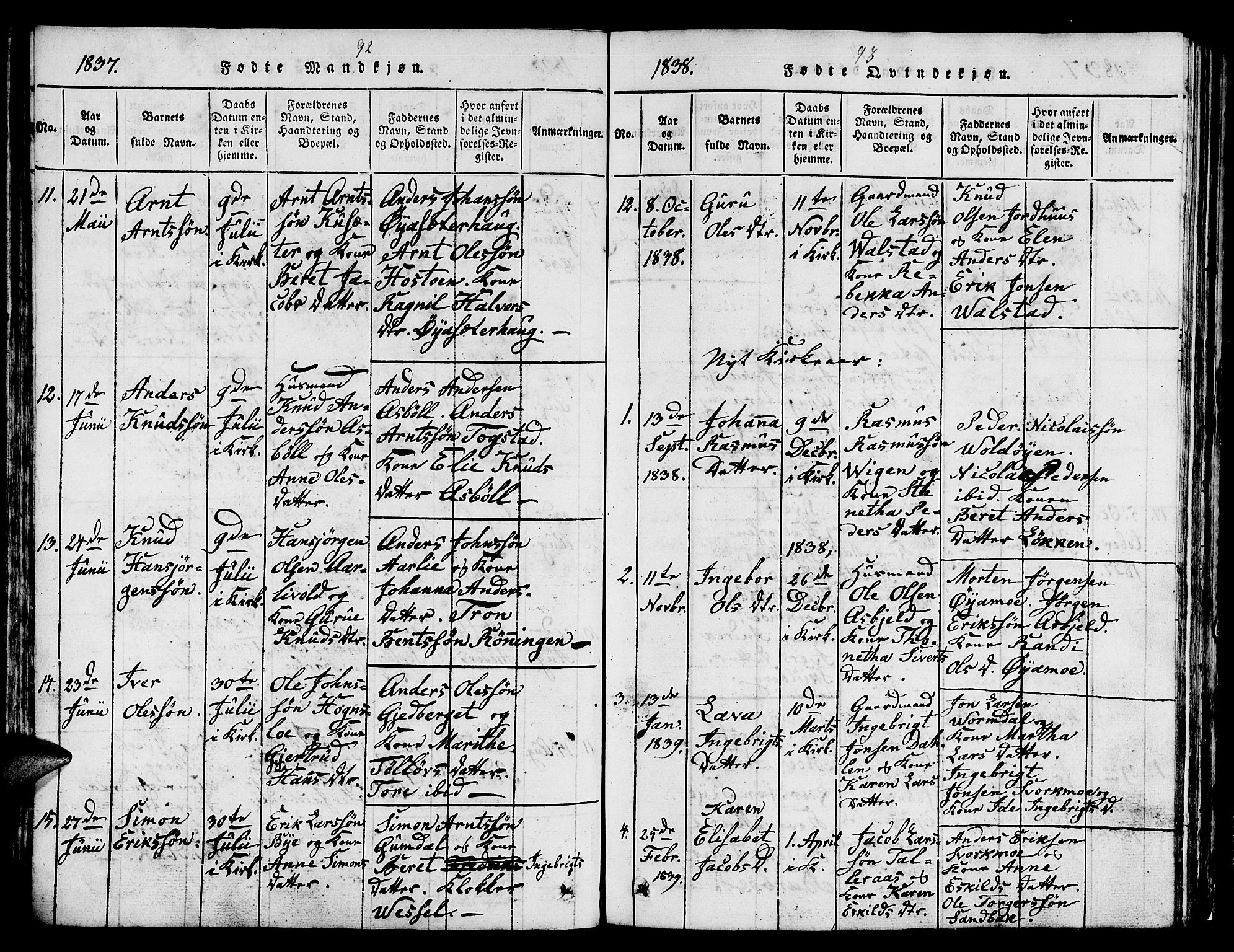Ministerialprotokoller, klokkerbøker og fødselsregistre - Sør-Trøndelag, AV/SAT-A-1456/671/L0842: Klokkerbok nr. 671C01, 1816-1867, s. 92-93