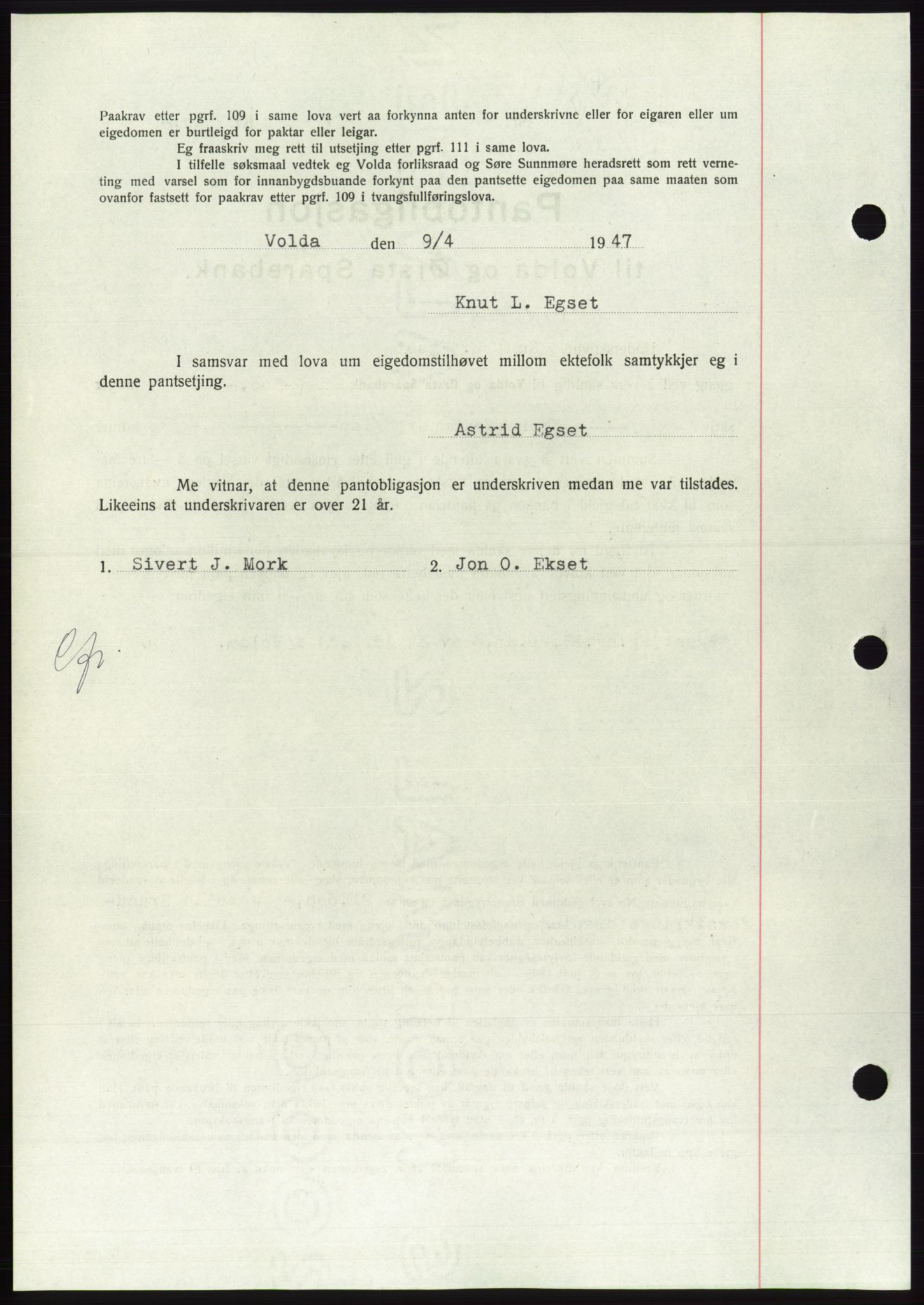 Søre Sunnmøre sorenskriveri, AV/SAT-A-4122/1/2/2C/L0114: Pantebok nr. 1-2B, 1943-1947, Dagboknr: 472/1947