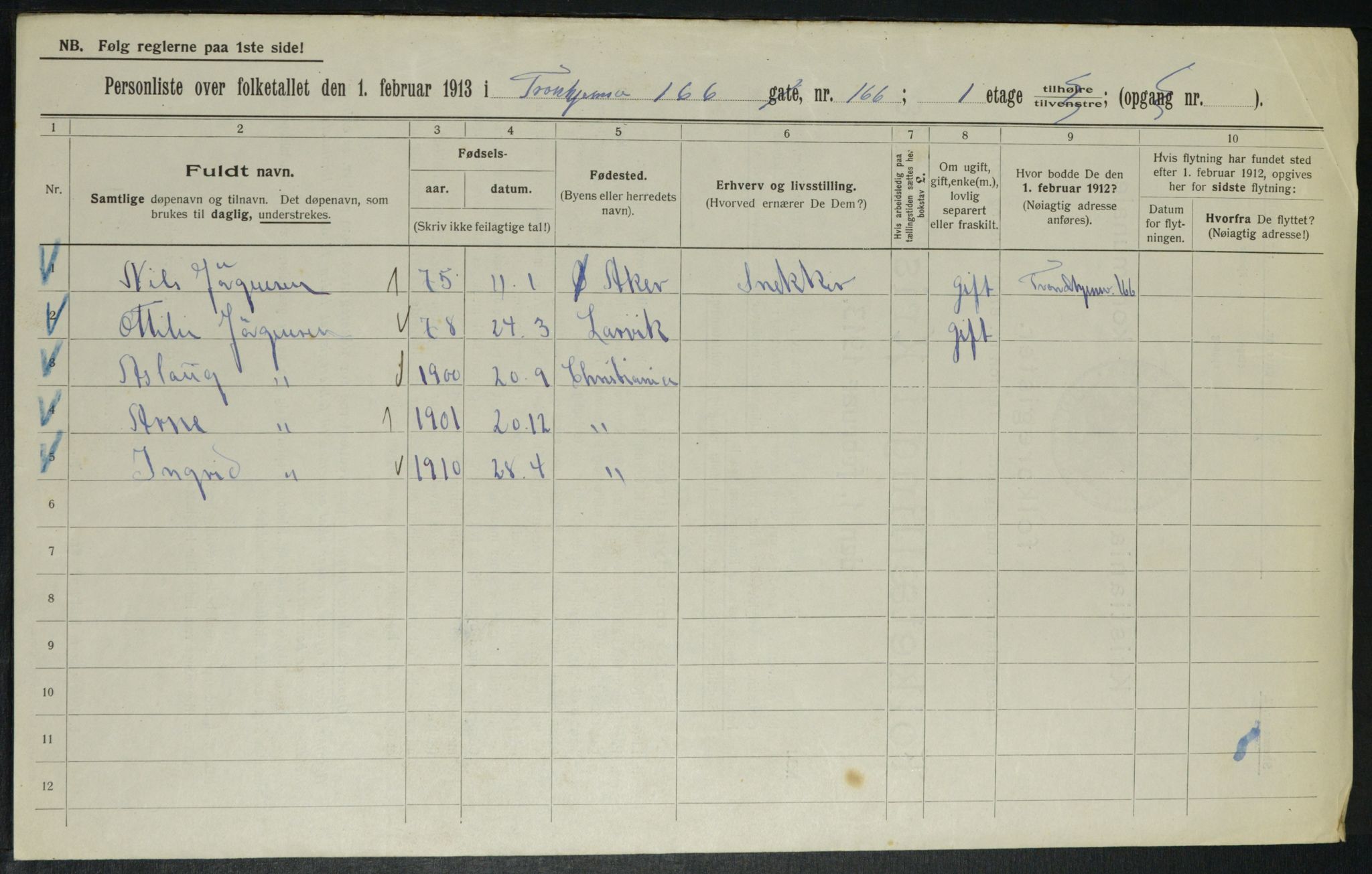 OBA, Kommunal folketelling 1.2.1913 for Kristiania, 1913, s. 117316