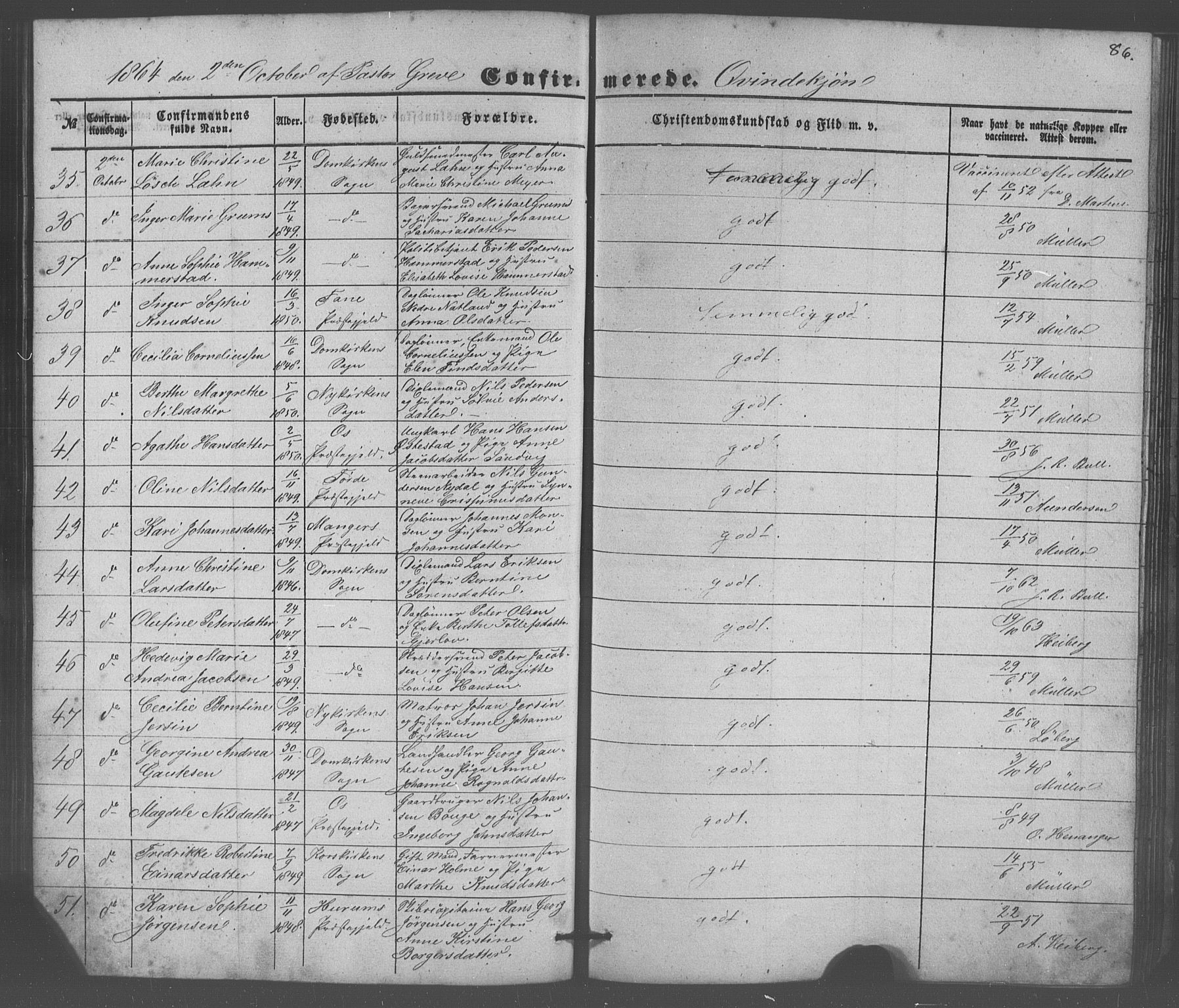 Domkirken sokneprestembete, AV/SAB-A-74801/H/Haa/L0064: Residerende kapellans bok nr. A 2, 1850-1872, s. 86