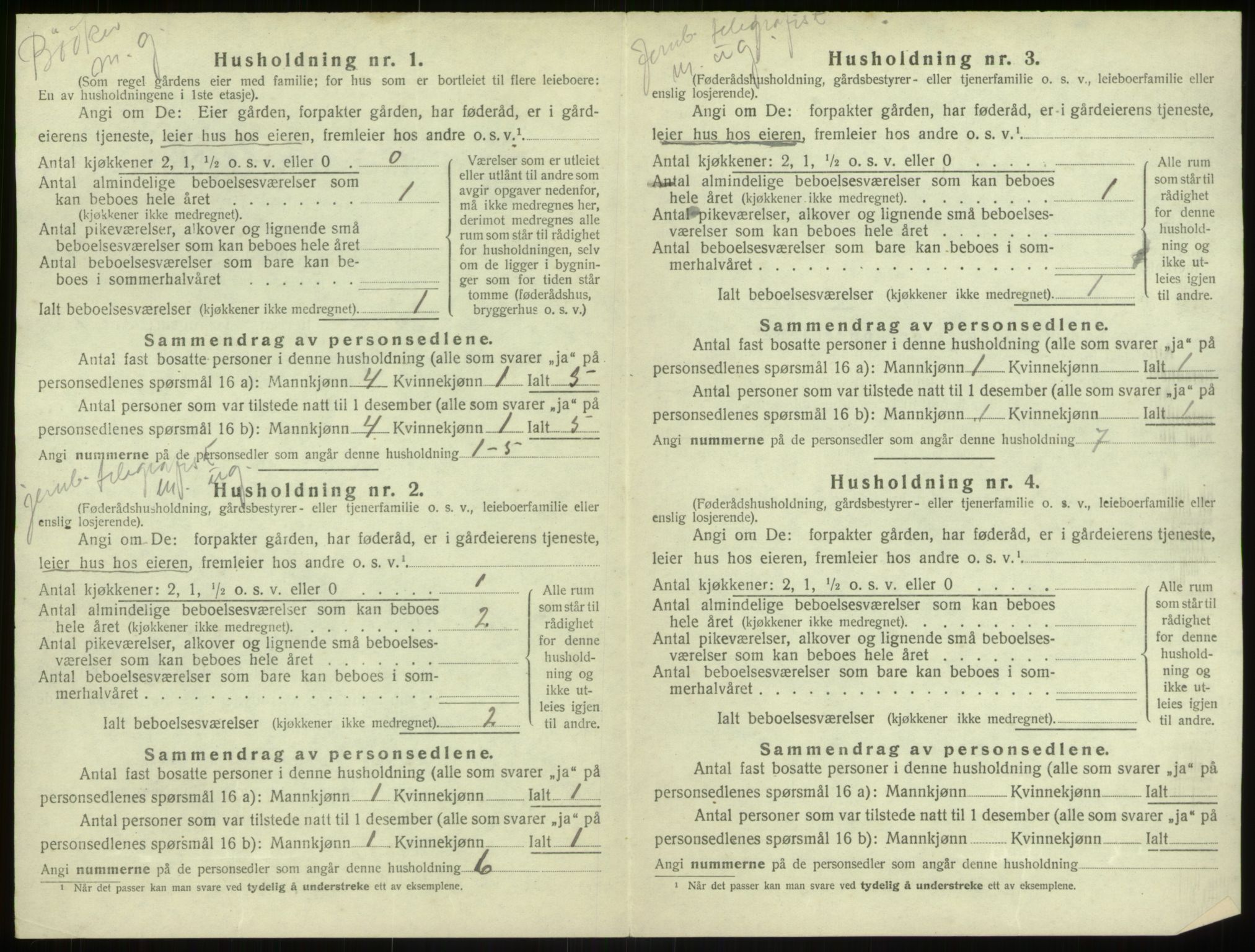 SAB, Folketelling 1920 for 1250 Haus herred, 1920, s. 1016