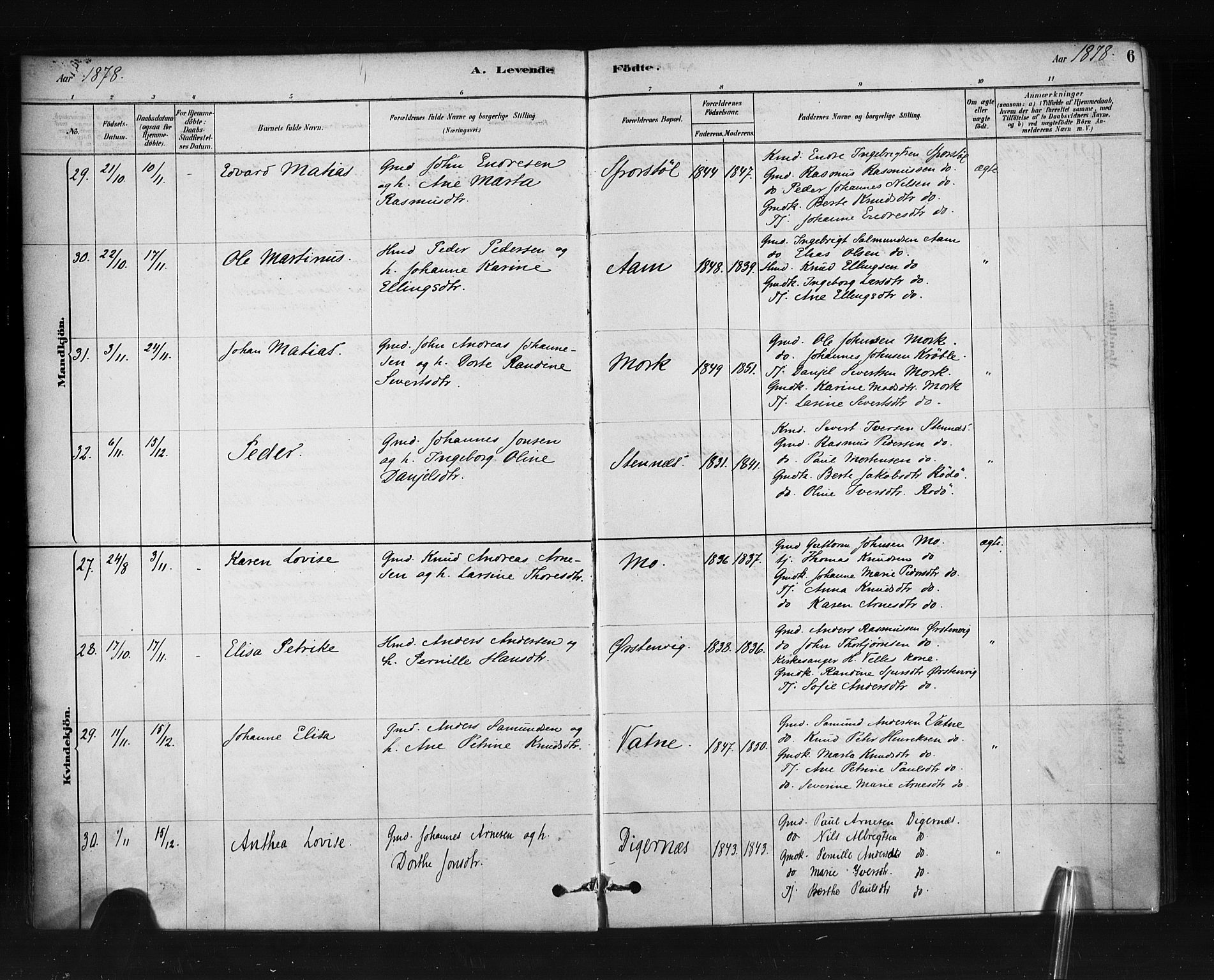Ministerialprotokoller, klokkerbøker og fødselsregistre - Møre og Romsdal, AV/SAT-A-1454/513/L0176: Ministerialbok nr. 513A03, 1877-1889, s. 6