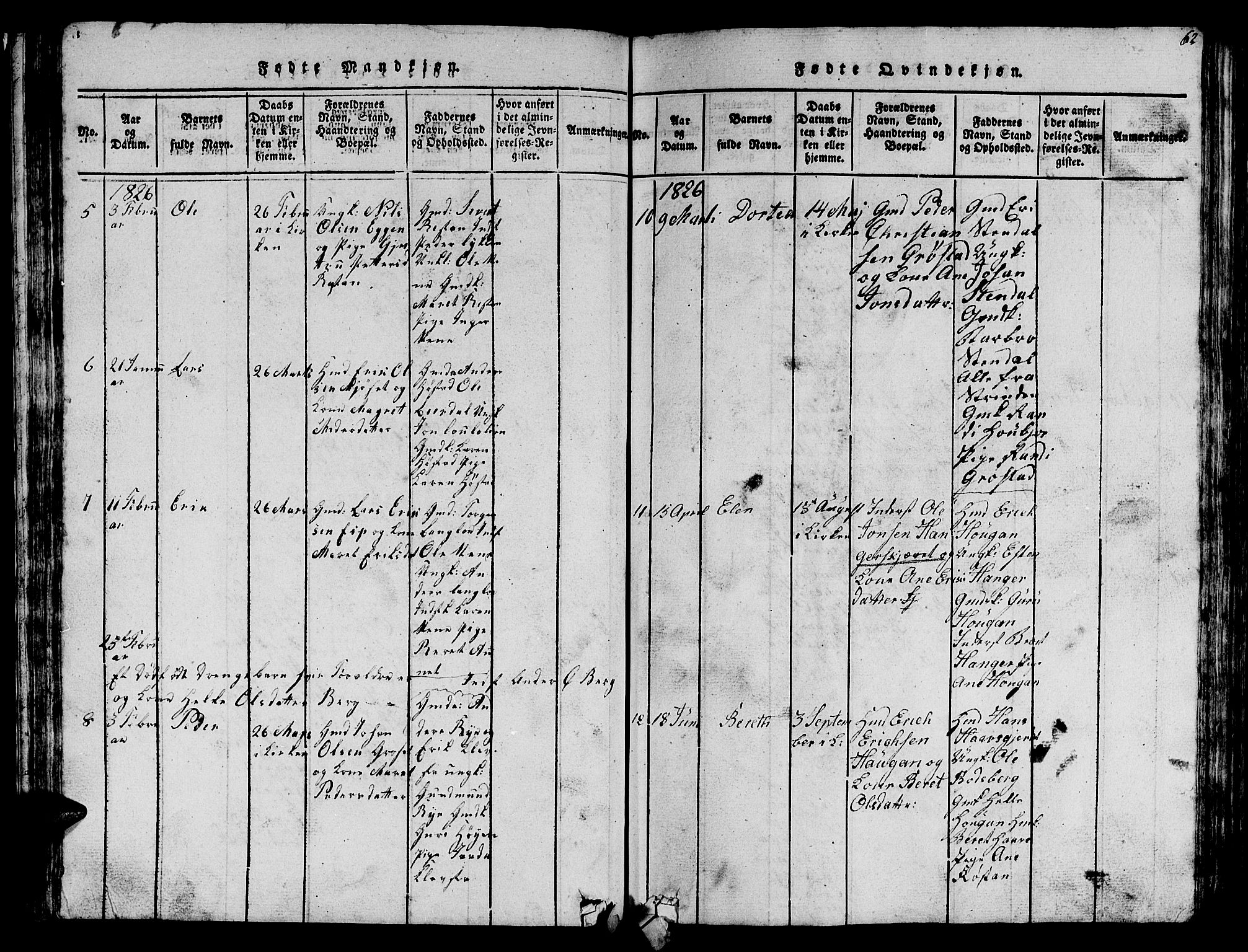 Ministerialprotokoller, klokkerbøker og fødselsregistre - Sør-Trøndelag, AV/SAT-A-1456/612/L0385: Klokkerbok nr. 612C01, 1816-1845, s. 62