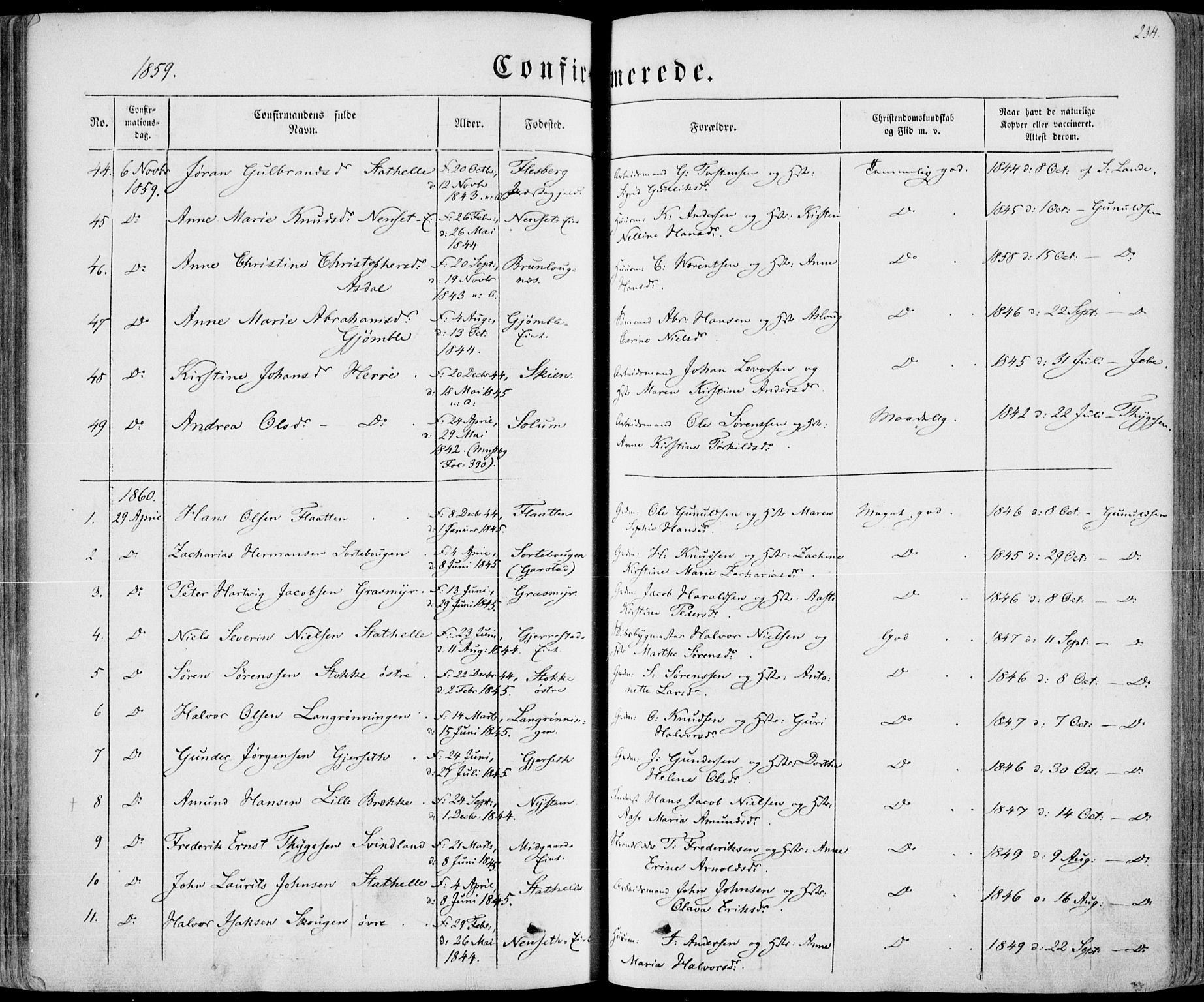 Bamble kirkebøker, AV/SAKO-A-253/F/Fa/L0005: Ministerialbok nr. I 5, 1854-1869, s. 234