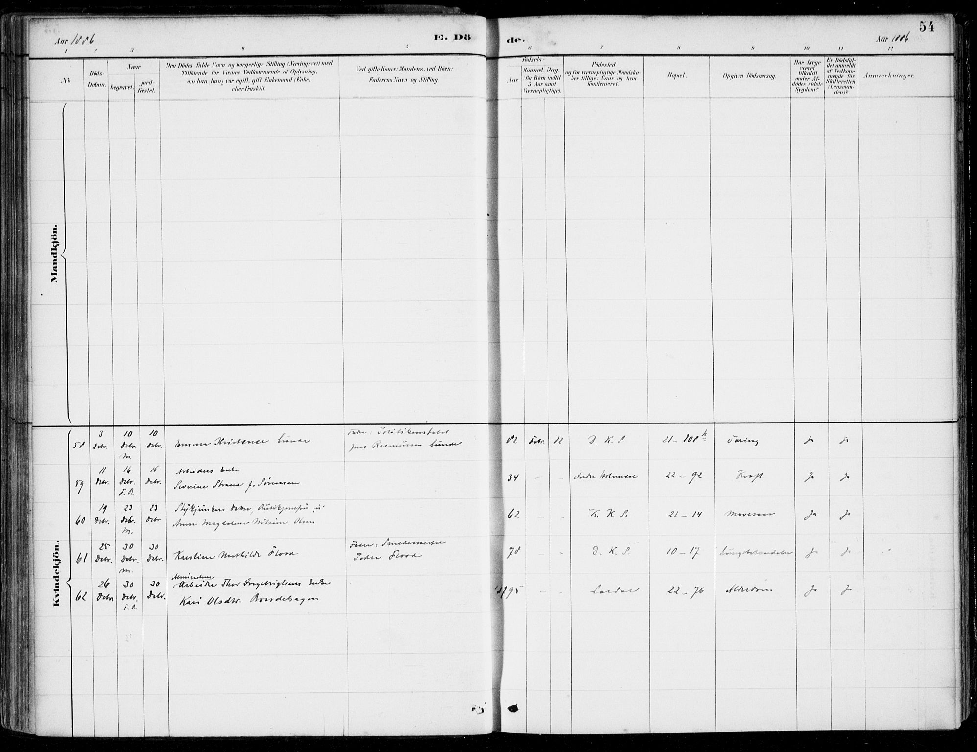 Korskirken sokneprestembete, AV/SAB-A-76101/H/Hab: Klokkerbok nr. E 4, 1884-1910, s. 54