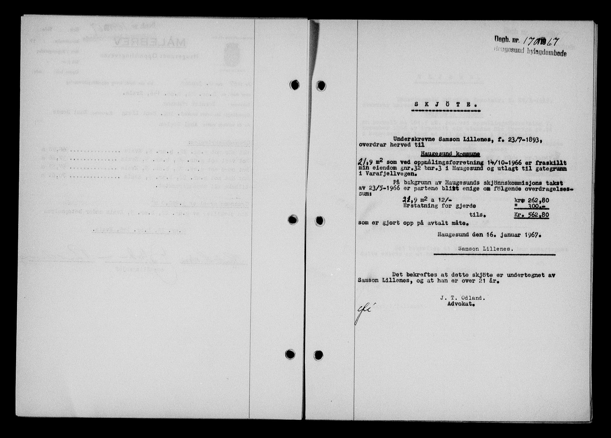 Haugesund tingrett, SAST/A-101415/01/II/IIC/L0077: Pantebok nr. A 18, 1966-1967, Dagboknr: 170/1967