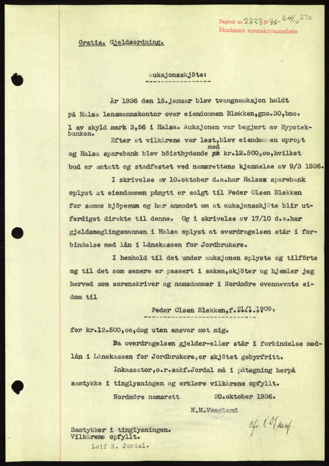 Nordmøre sorenskriveri, SAT/A-4132/1/2/2Ca: Pantebok nr. A80, 1936-1937, Dagboknr: 2323/1936