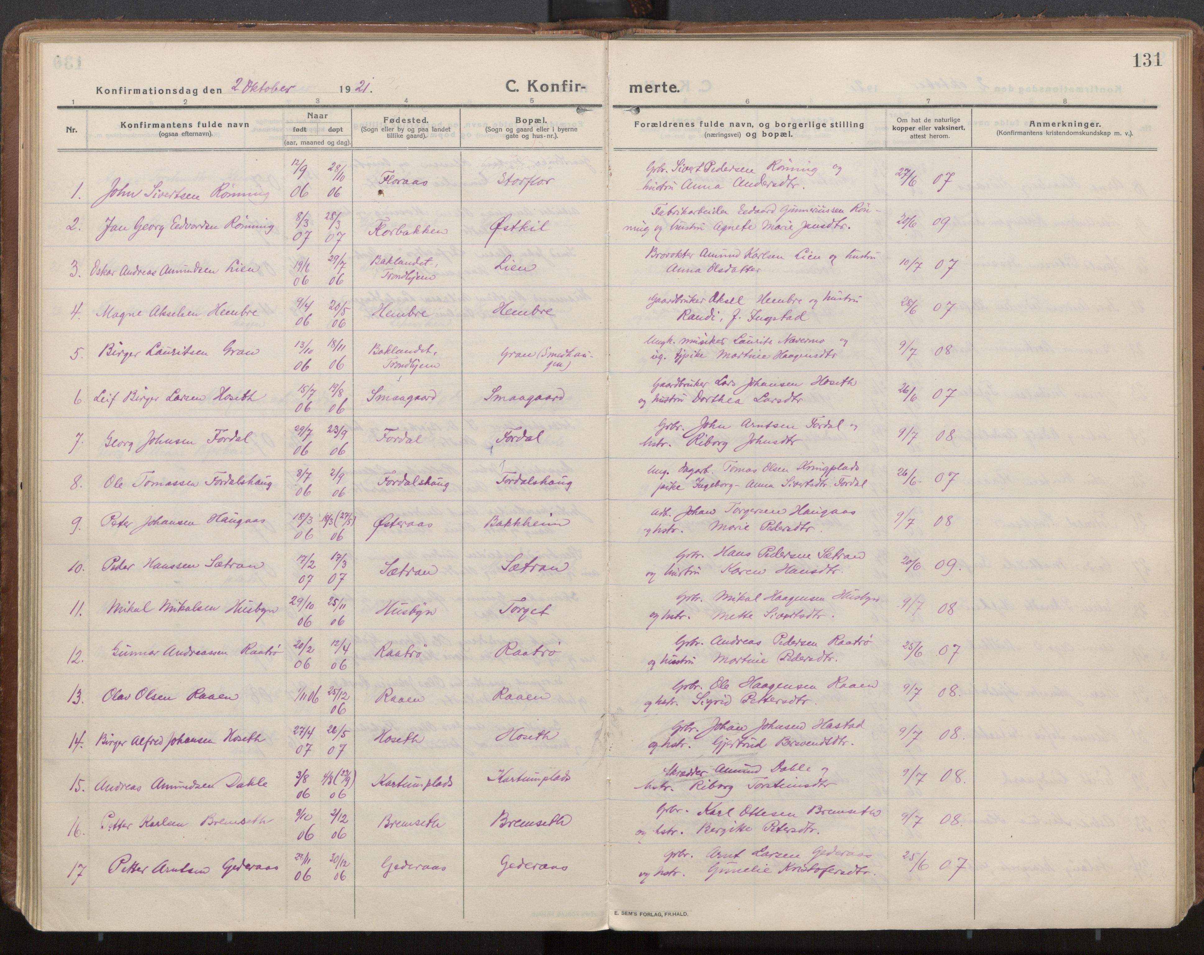 Ministerialprotokoller, klokkerbøker og fødselsregistre - Nord-Trøndelag, AV/SAT-A-1458/703/L0037: Ministerialbok nr. 703A10, 1915-1932, s. 131