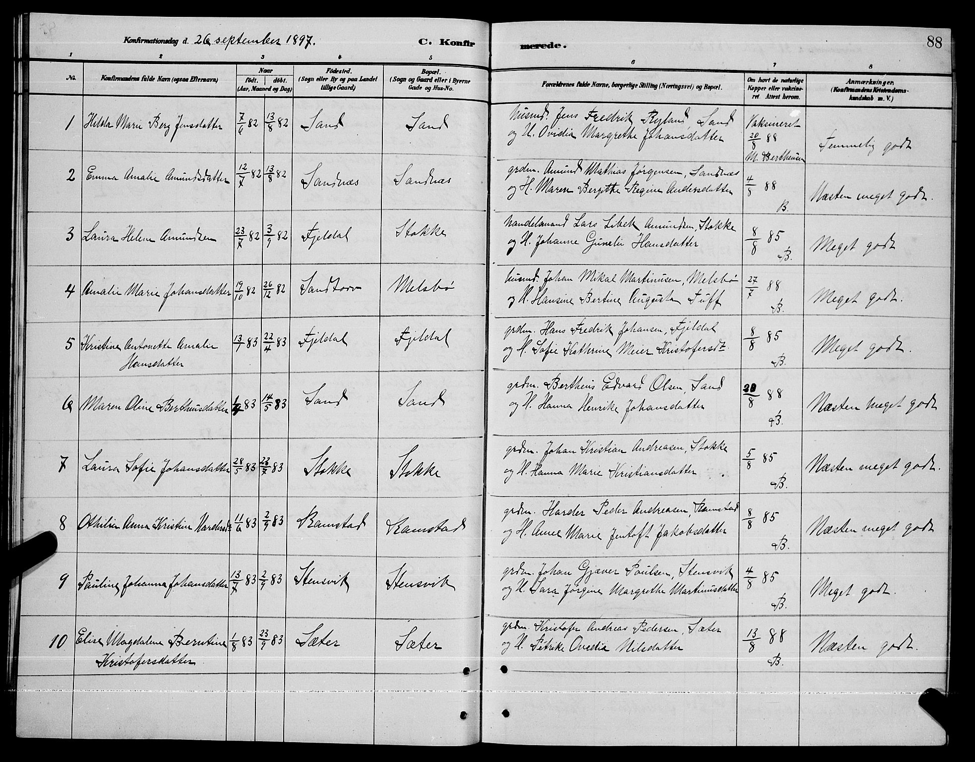 Ministerialprotokoller, klokkerbøker og fødselsregistre - Nordland, AV/SAT-A-1459/865/L0931: Klokkerbok nr. 865C03, 1885-1901, s. 88