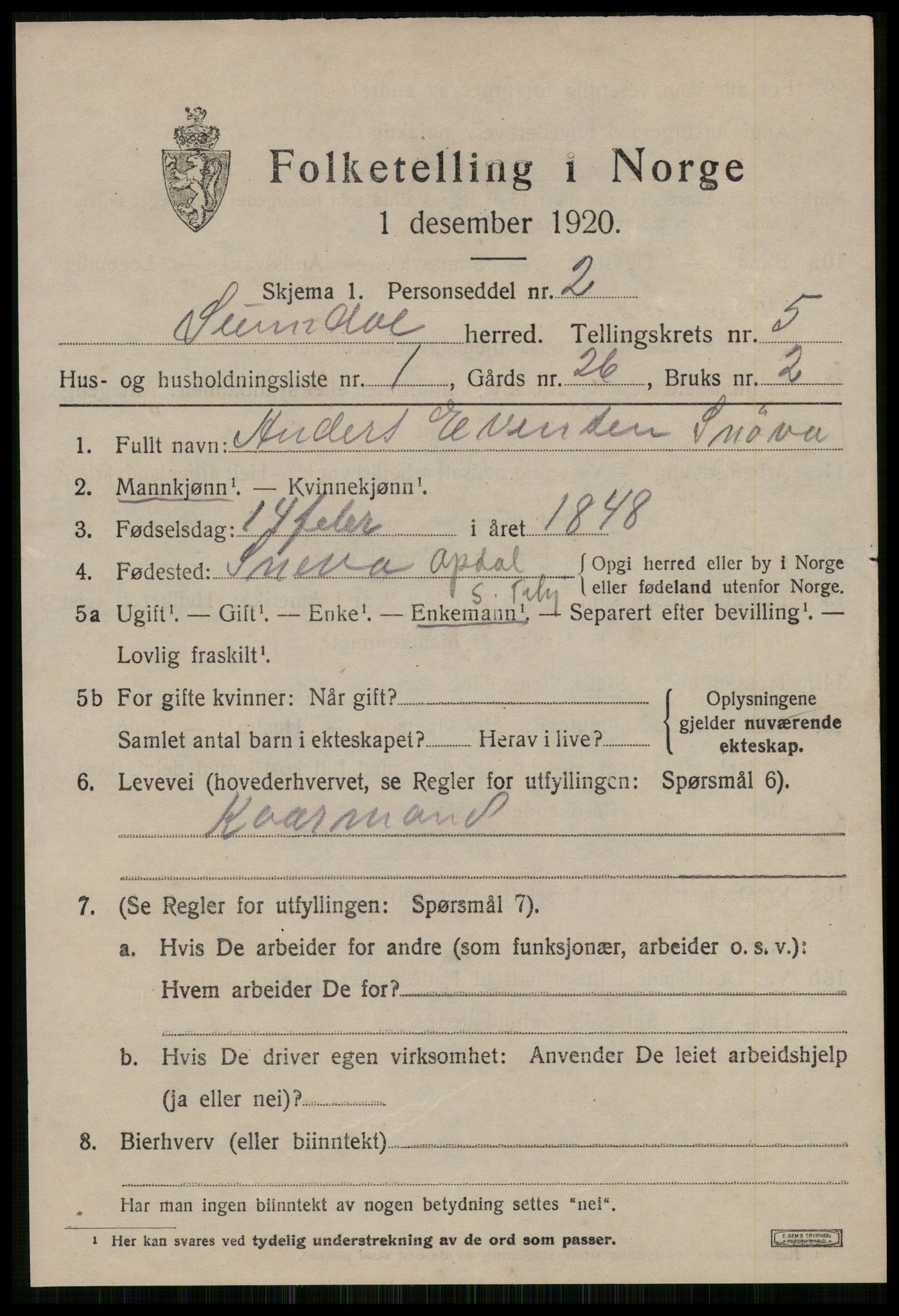 SAT, Folketelling 1920 for 1563 Sunndal herred, 1920, s. 3098