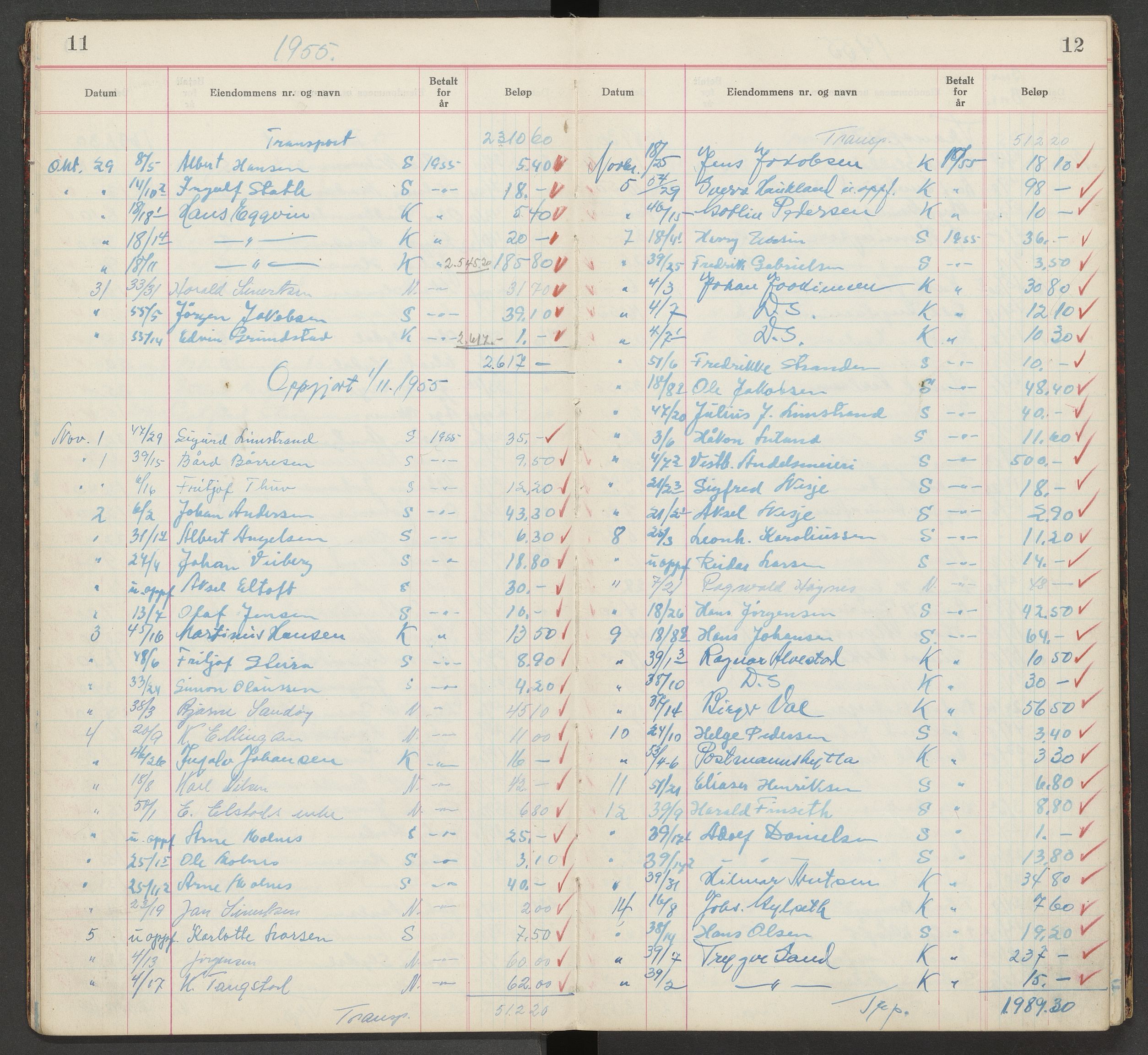 Norges Brannkasse Borge, SAT/A-5600/BT/L0021: Kassabok, 1955-1956