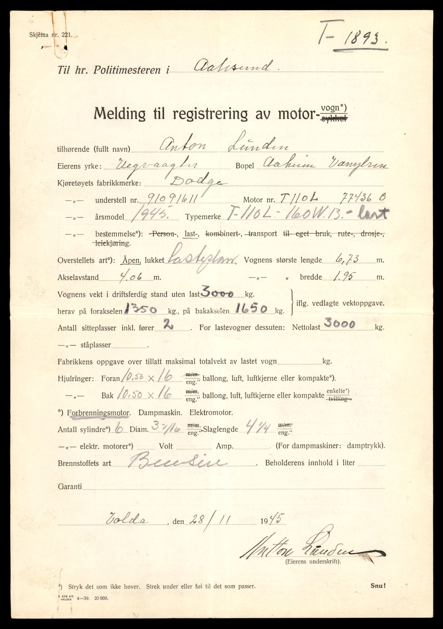 Møre og Romsdal vegkontor - Ålesund trafikkstasjon, AV/SAT-A-4099/F/Fe/L0016: Registreringskort for kjøretøy T 1851 - T 1984, 1927-1998, s. 865