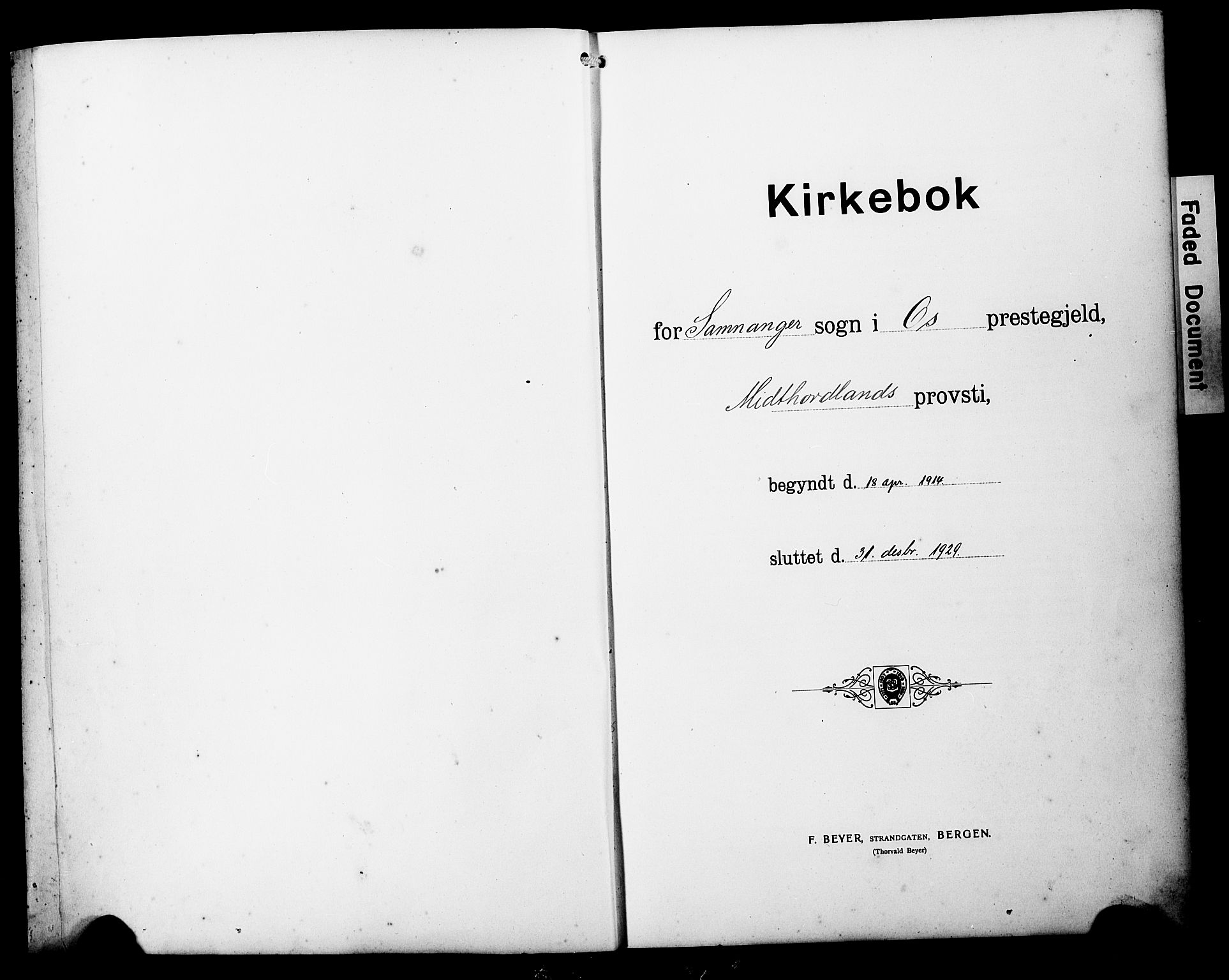 Samnanger Sokneprestembete, SAB/A-77501/H/Hab: Klokkerbok nr. A 4, 1914-1929