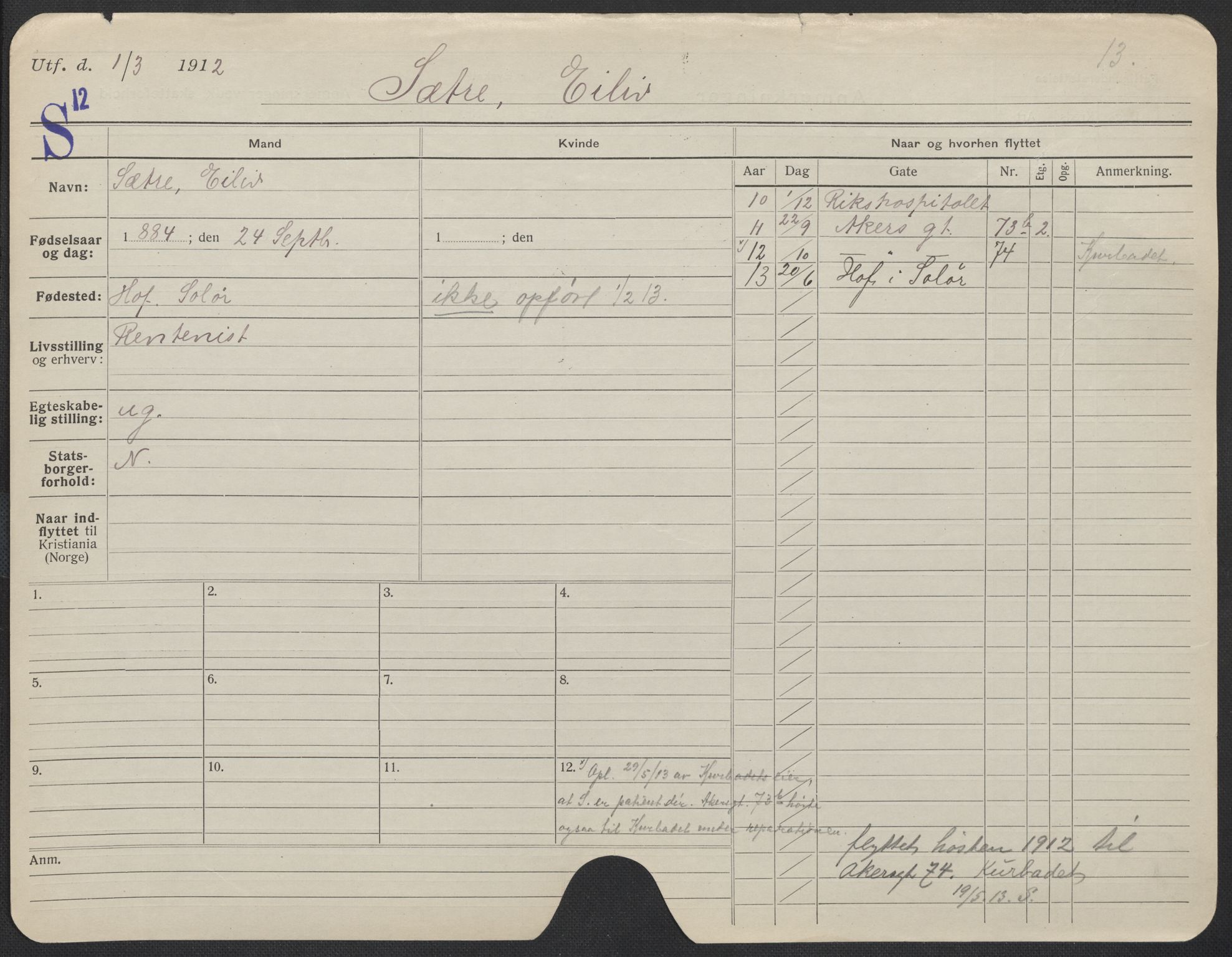 Oslo folkeregister, Registerkort, SAO/A-11715/F/Fa/Fac/L0010: Menn, 1906-1914, s. 1102a