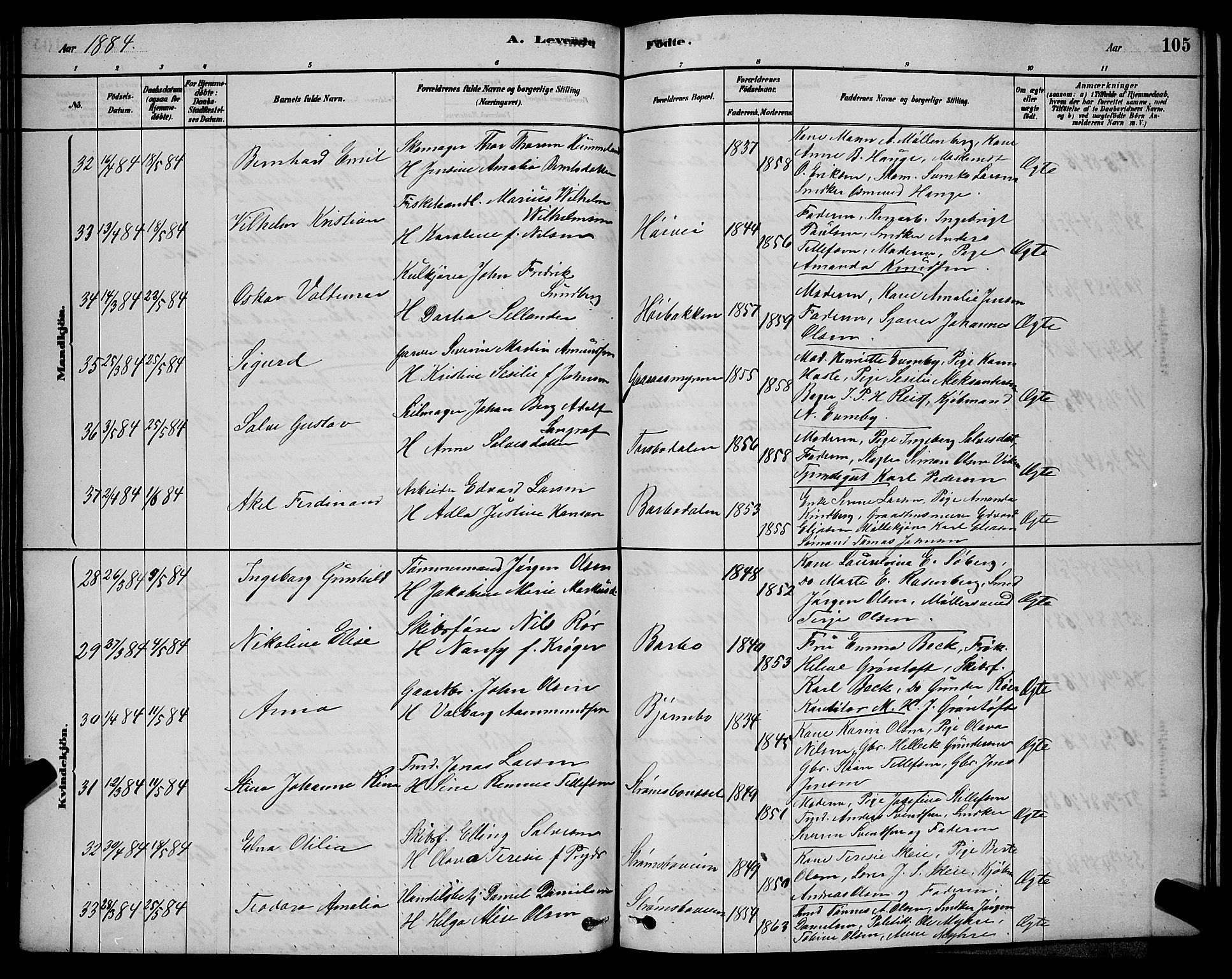 Barbu sokneprestkontor, AV/SAK-1111-0003/F/Fb/L0001: Klokkerbok nr. B 1, 1878-1890, s. 105