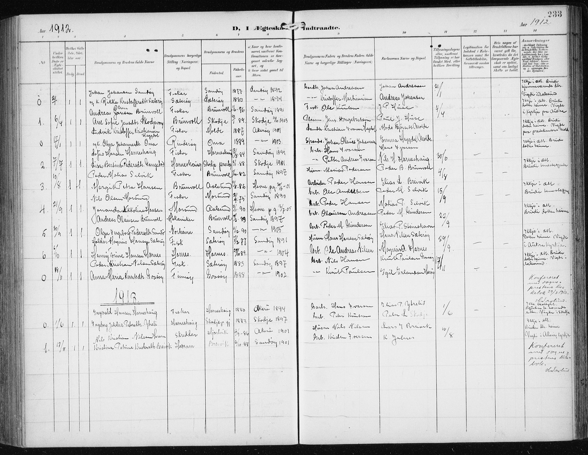 Ministerialprotokoller, klokkerbøker og fødselsregistre - Møre og Romsdal, SAT/A-1454/561/L0733: Klokkerbok nr. 561C03, 1900-1940, s. 233