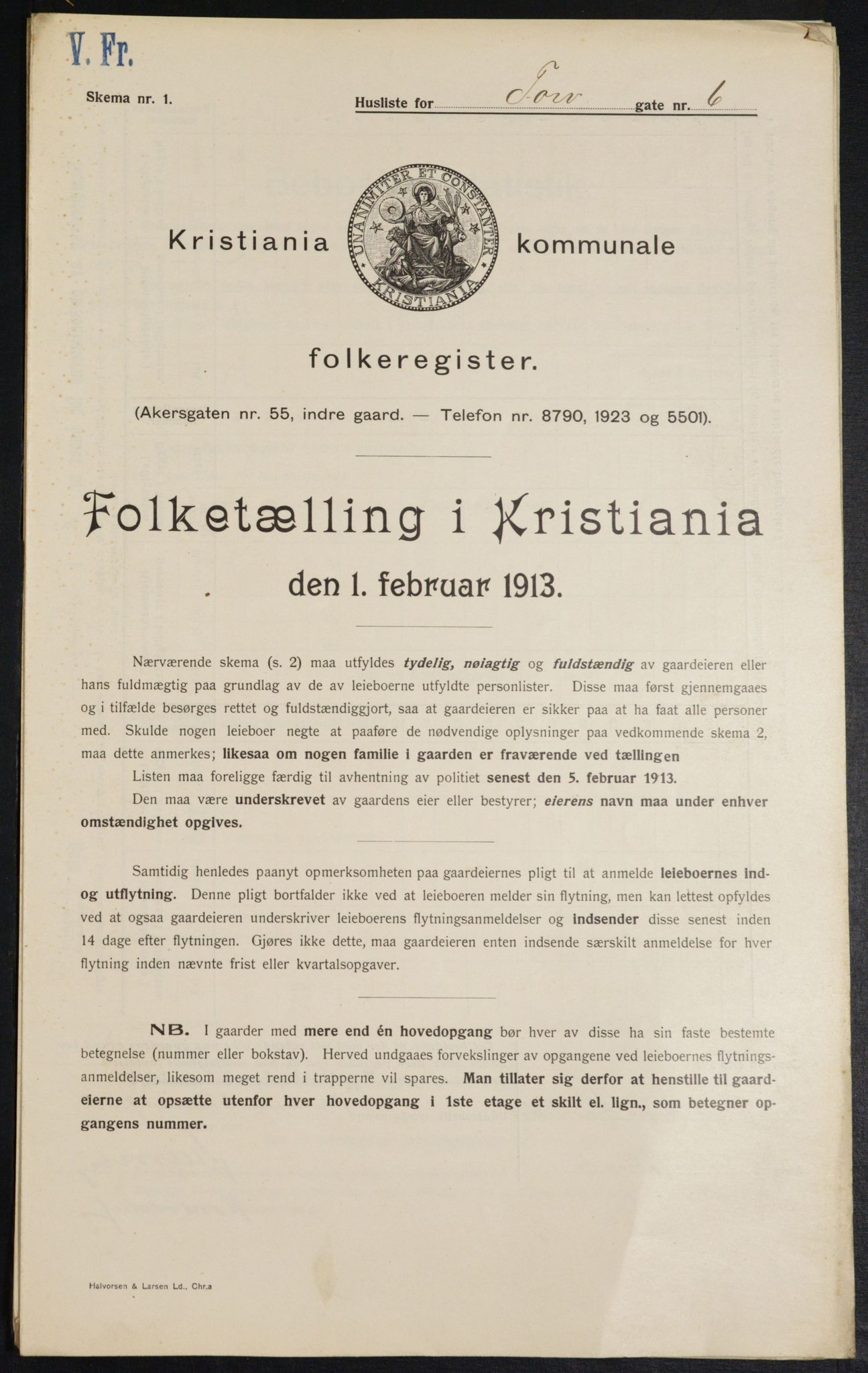 OBA, Kommunal folketelling 1.2.1913 for Kristiania, 1913, s. 113916