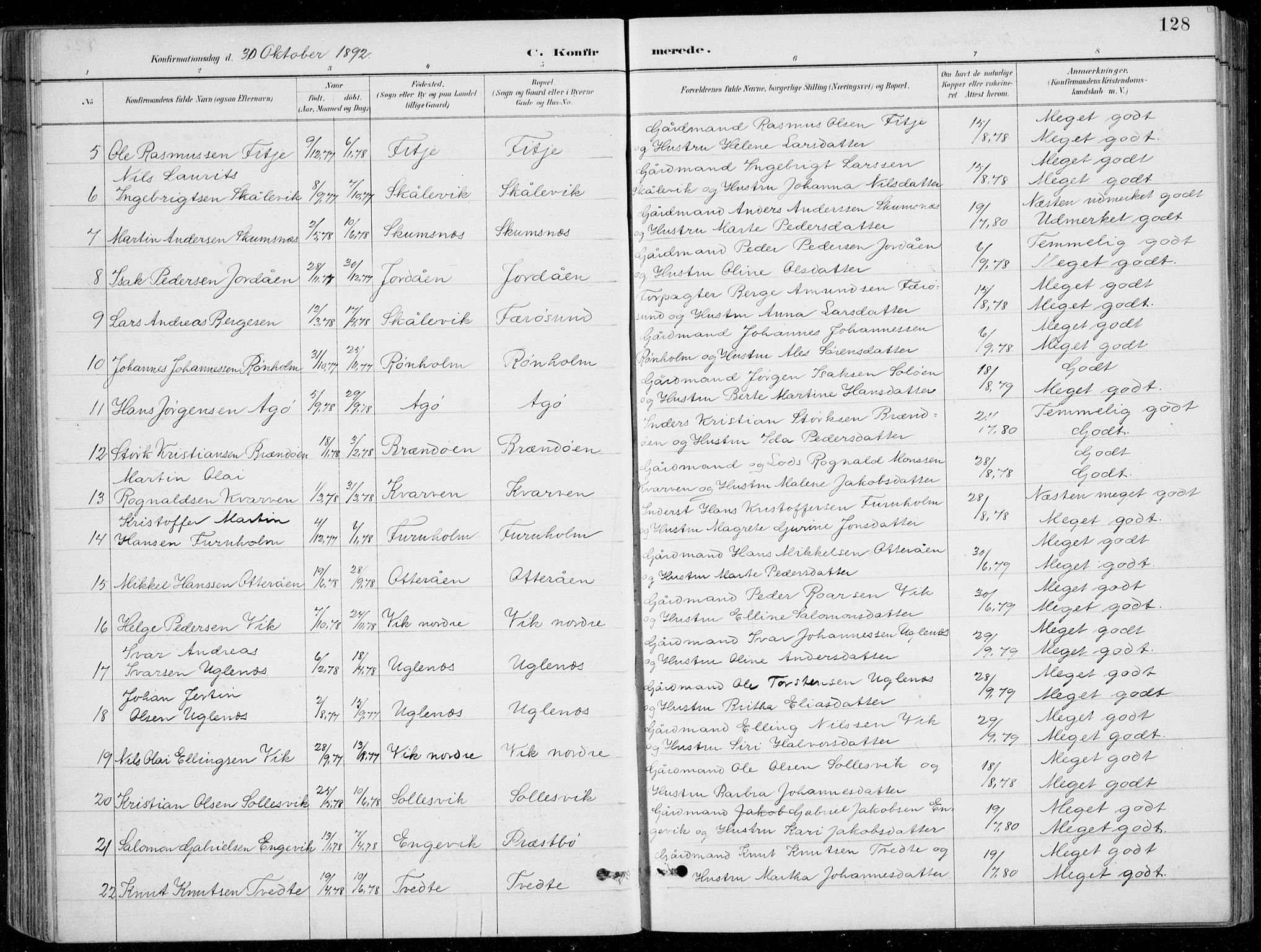 Fitjar sokneprestembete, AV/SAB-A-99926: Klokkerbok nr. A 2, 1887-1906, s. 128