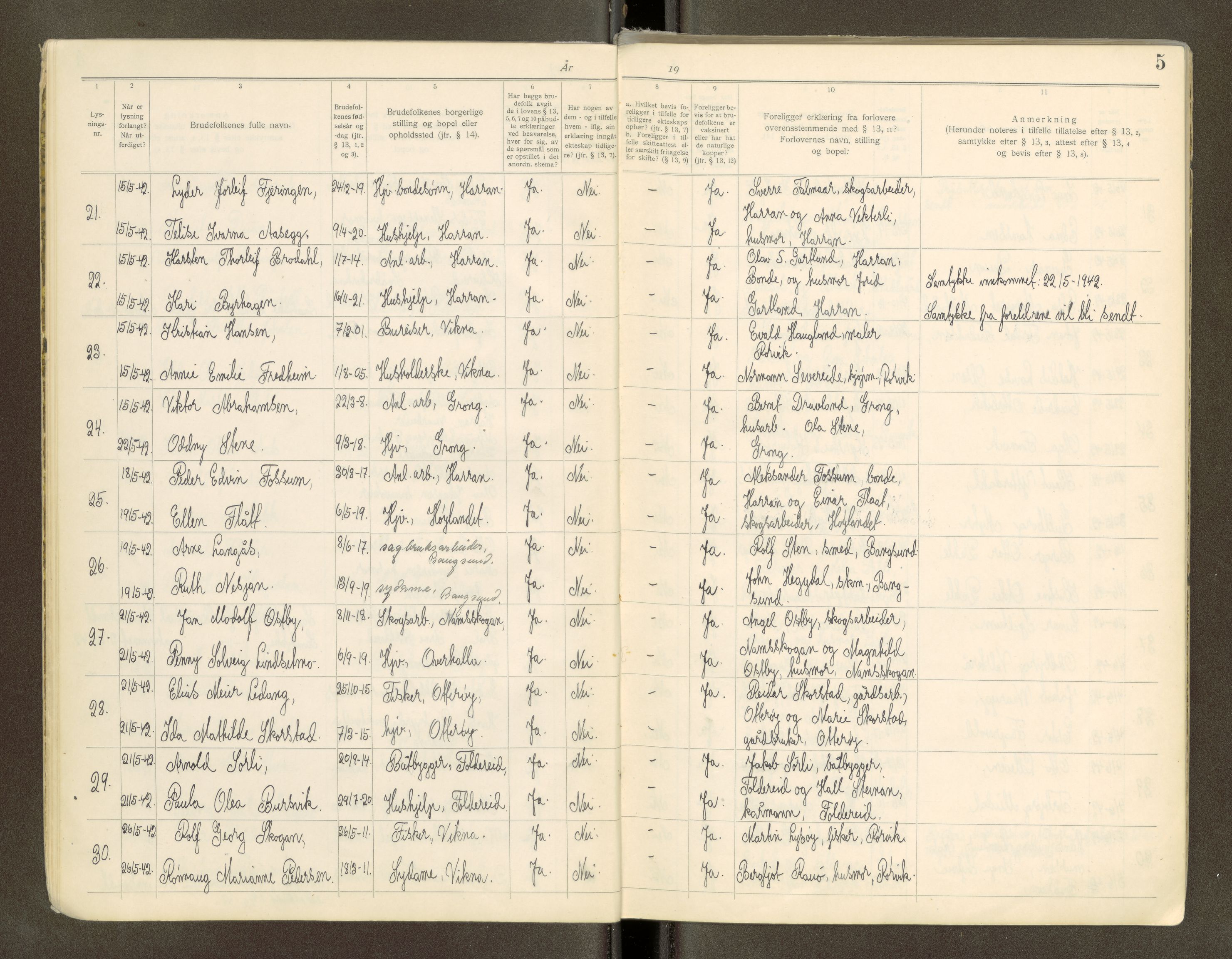 Namdal sorenskriveri, AV/SAT-A-4133/1/6/6D/L0002: Vigselbøker, 1940-1969, s. 5