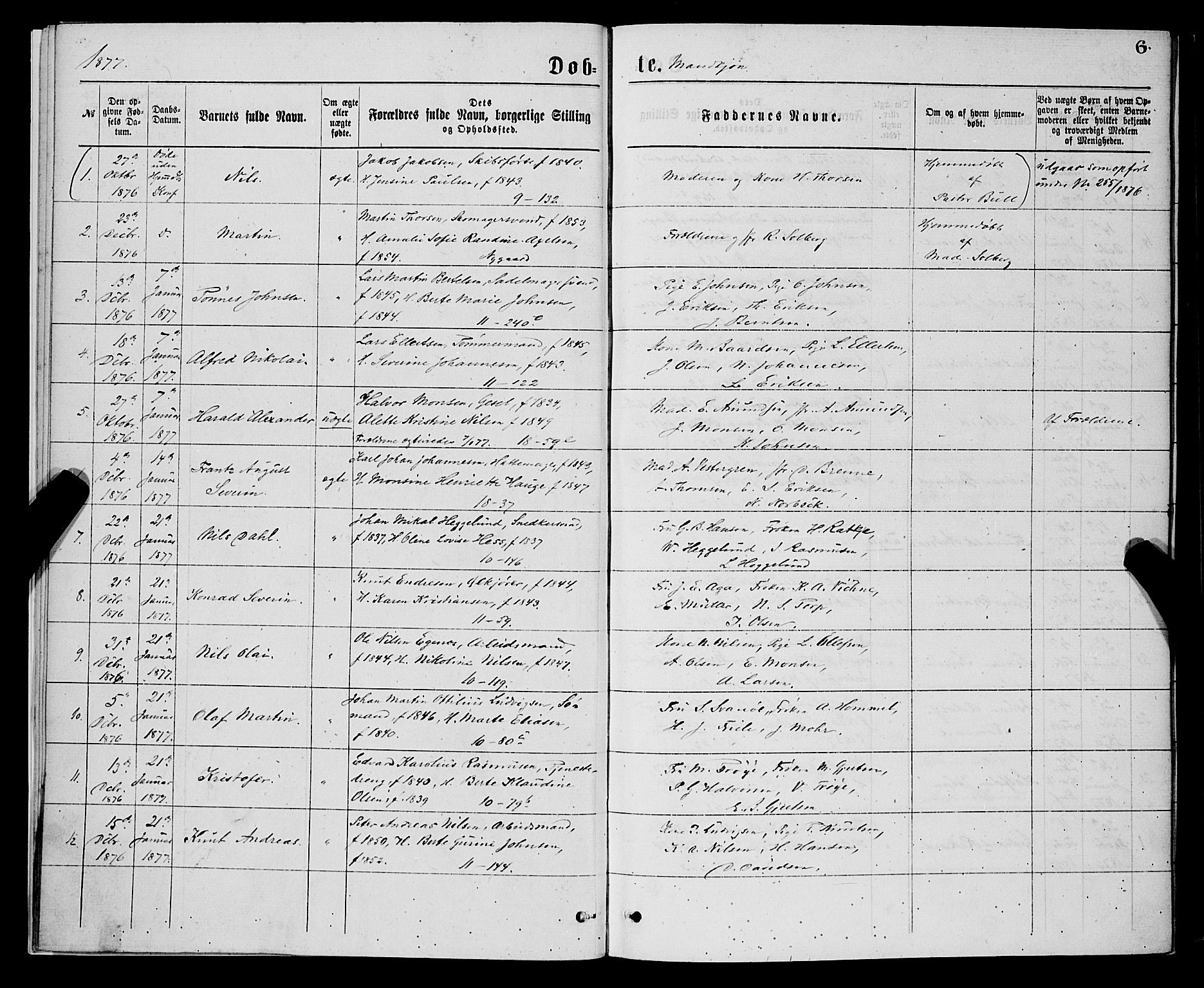 Domkirken sokneprestembete, AV/SAB-A-74801/H/Hab/L0014: Klokkerbok nr. B 7, 1877-1878, s. 6