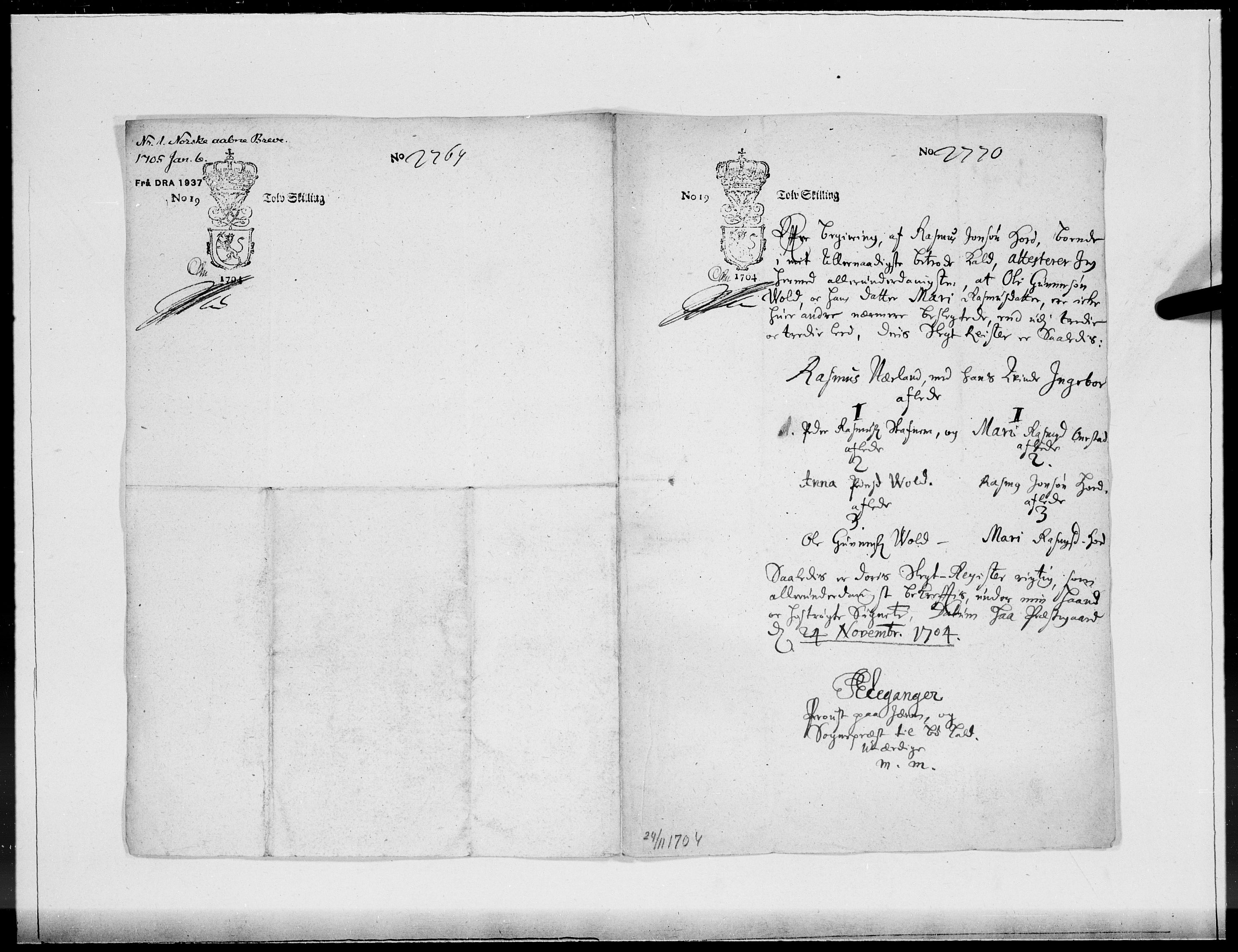Danske Kanselli 1572-1799, AV/RA-EA-3023/F/Fc/Fcc/Fcca/L0058: Norske innlegg 1572-1799, 1705, s. 7