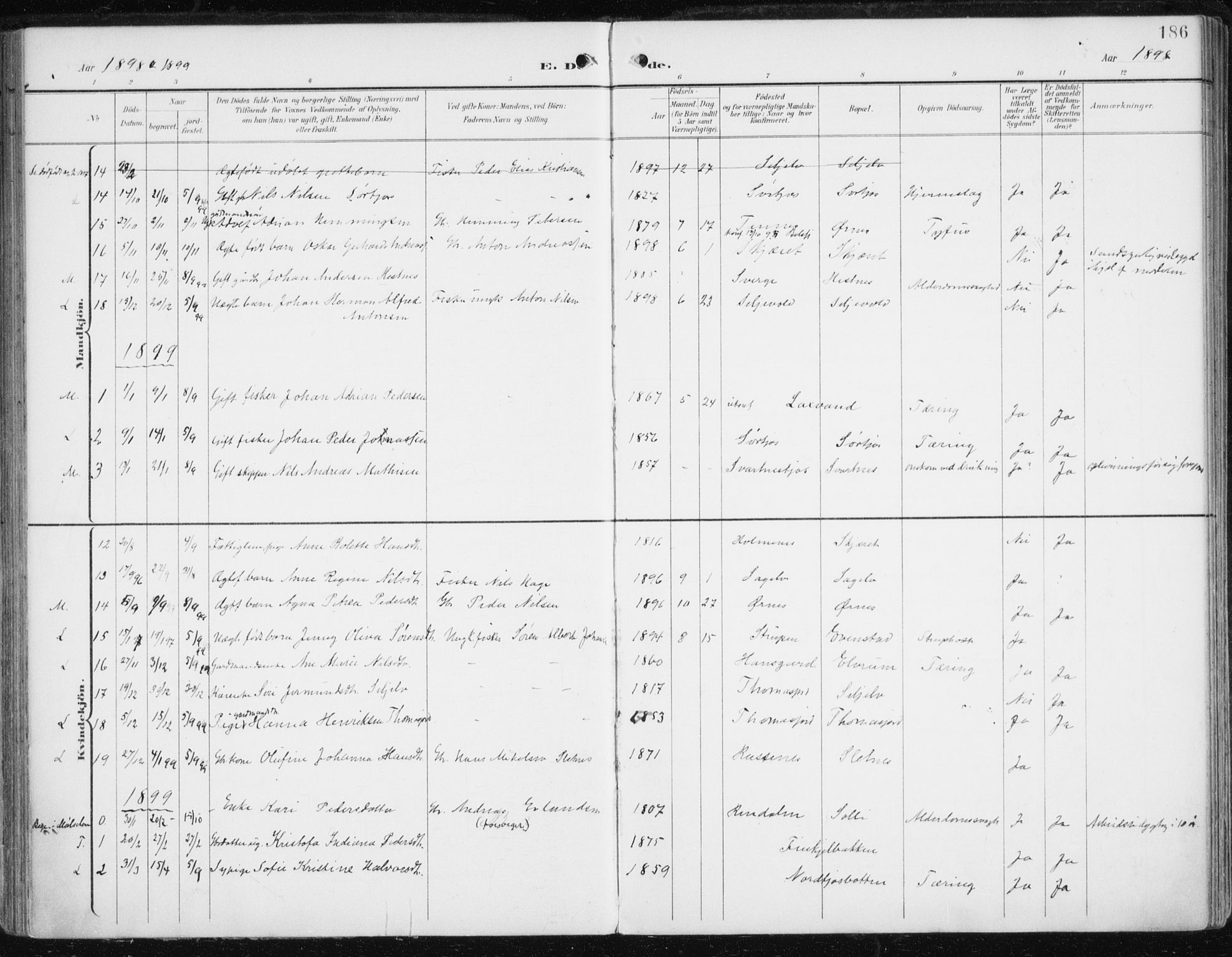 Balsfjord sokneprestembete, AV/SATØ-S-1303/G/Gaa/L0006kirke: Ministerialbok nr. 6, 1897-1909, s. 186