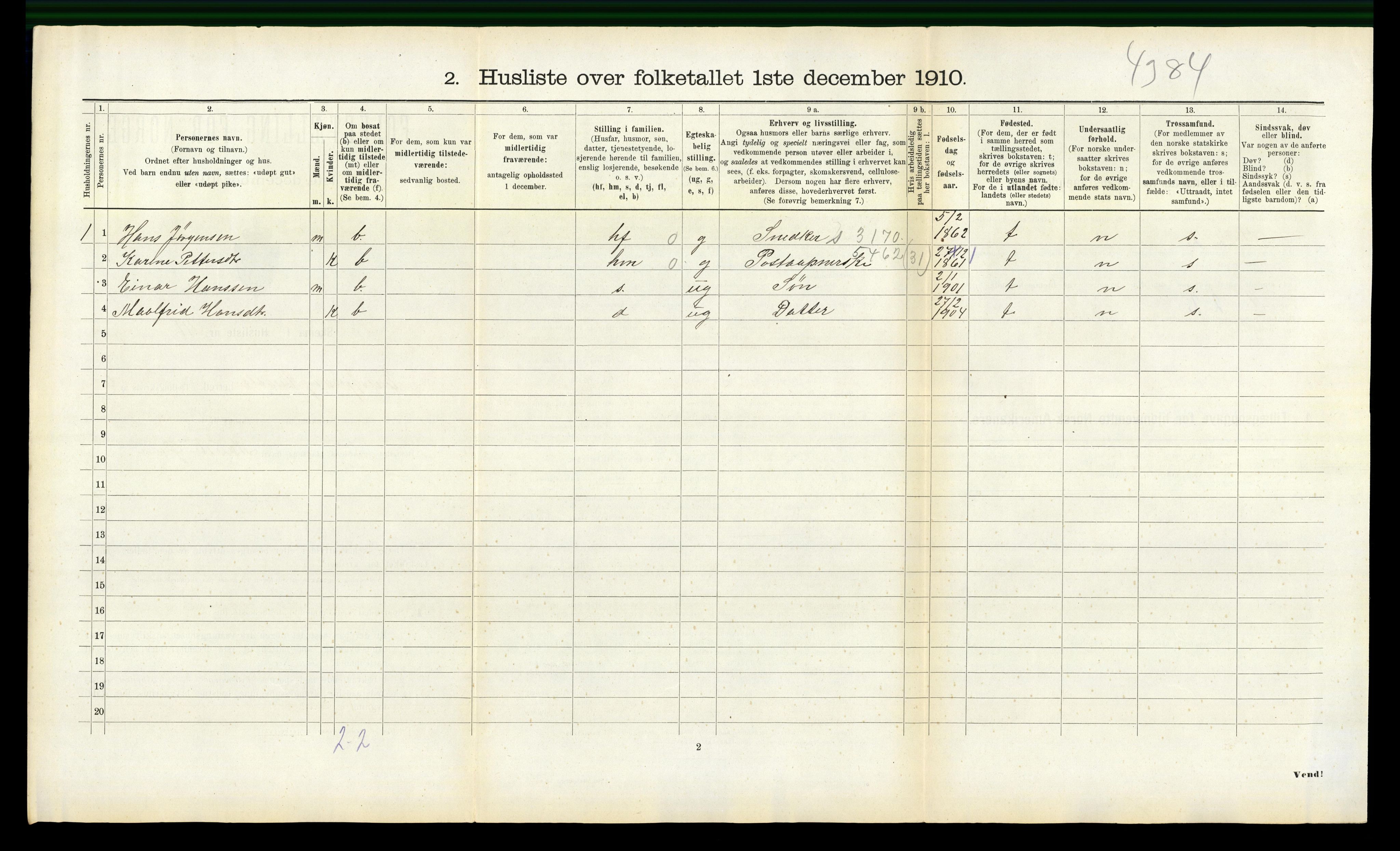 RA, Folketelling 1910 for 1542 Eresfjord og Vistdal herred, 1910, s. 404