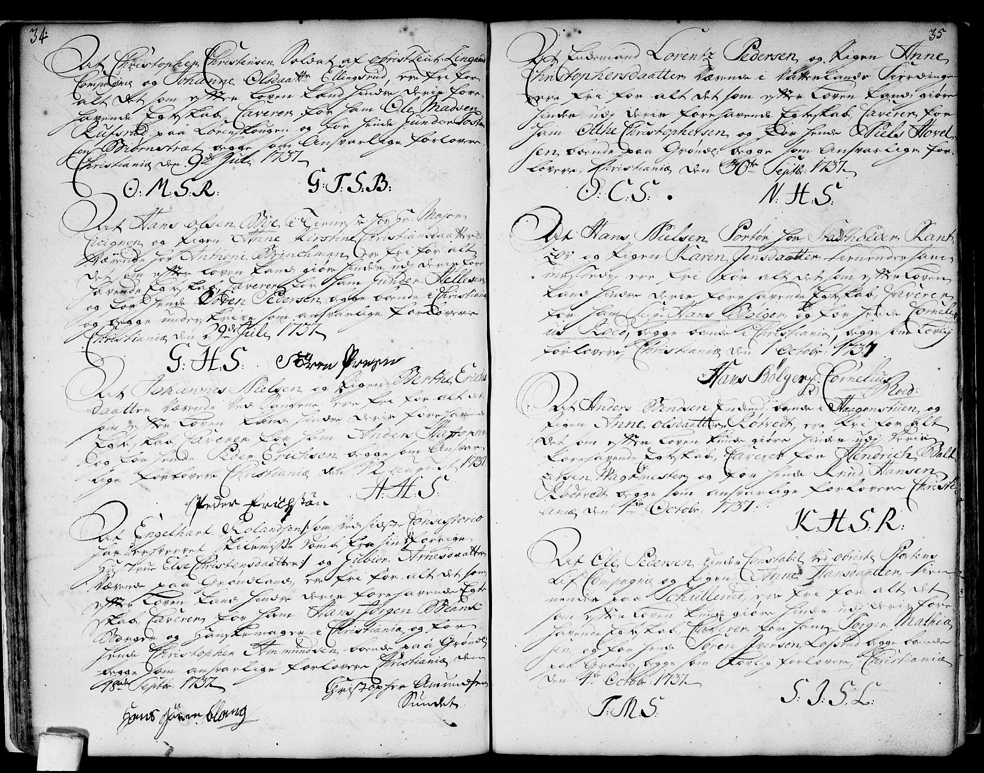 Aker prestekontor kirkebøker, SAO/A-10861/L/L0002: Forlovererklæringer nr. 2, 1734-1773, s. 34-35