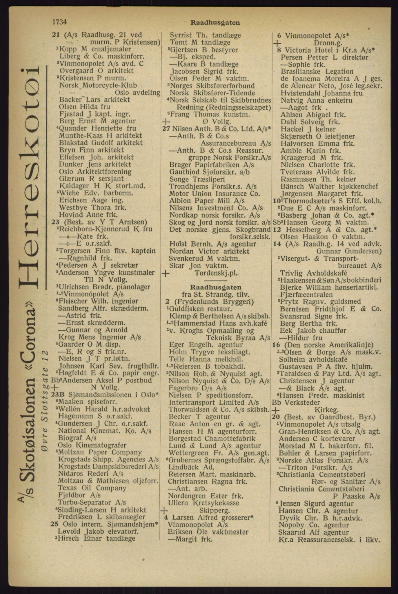 Kristiania/Oslo adressebok, PUBL/-, 1927, s. 1734
