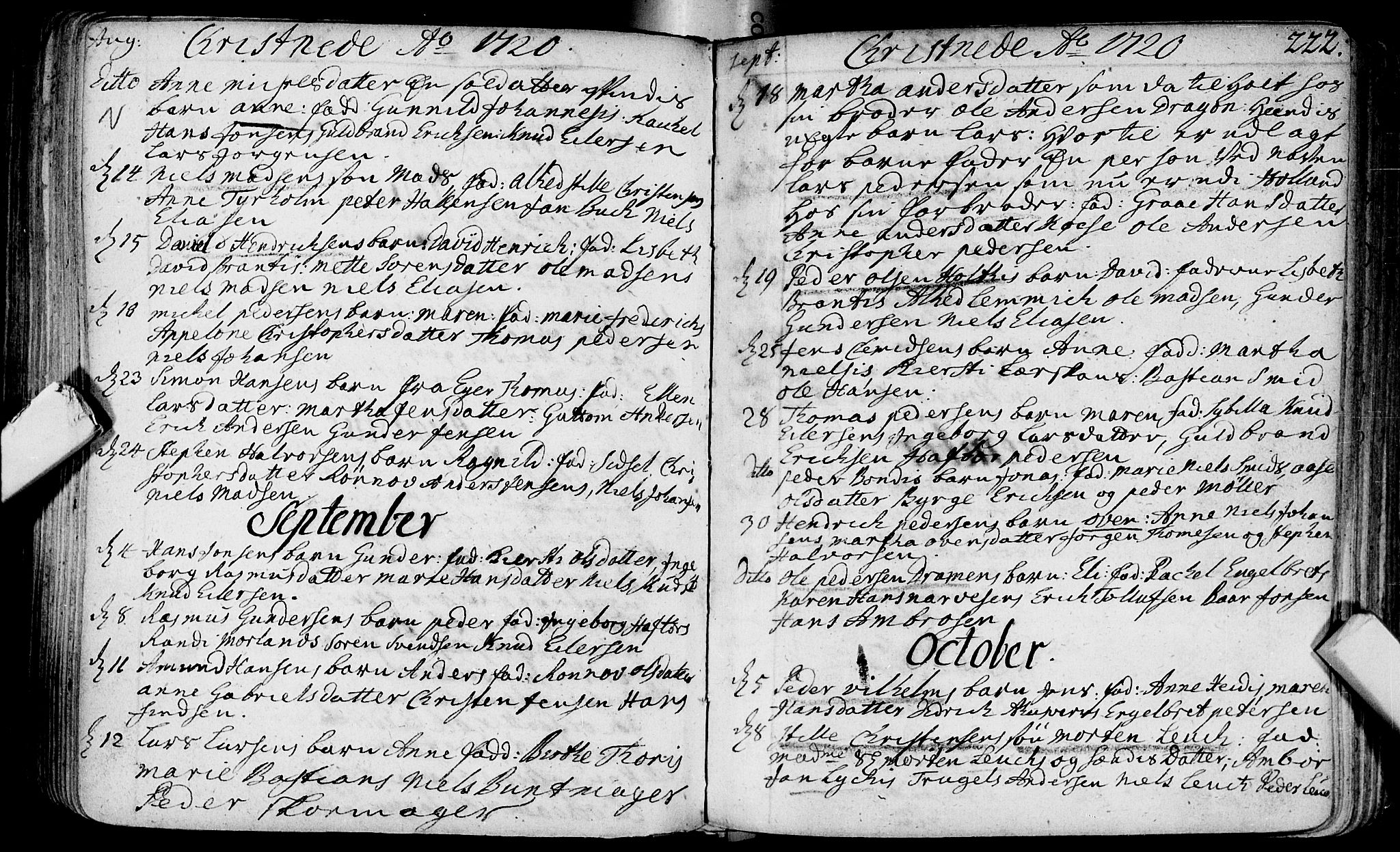 Bragernes kirkebøker, AV/SAKO-A-6/F/Fa/L0003: Ministerialbok nr. I 3, 1706-1734, s. 222