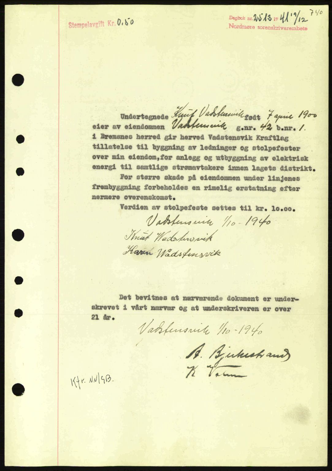 Nordmøre sorenskriveri, SAT/A-4132/1/2/2Ca: Pantebok nr. B88, 1941-1942, Dagboknr: 2513/1941