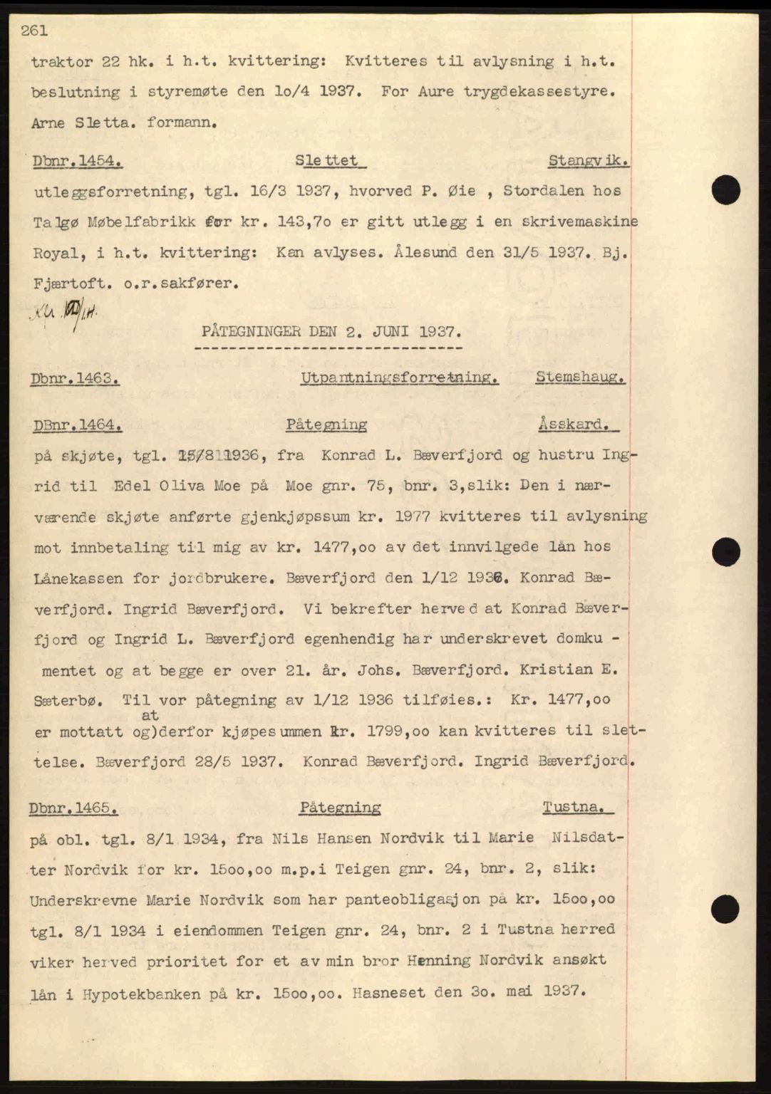 Nordmøre sorenskriveri, SAT/A-4132/1/2/2Ca: Pantebok nr. C80, 1936-1939, Dagboknr: 1454/1937