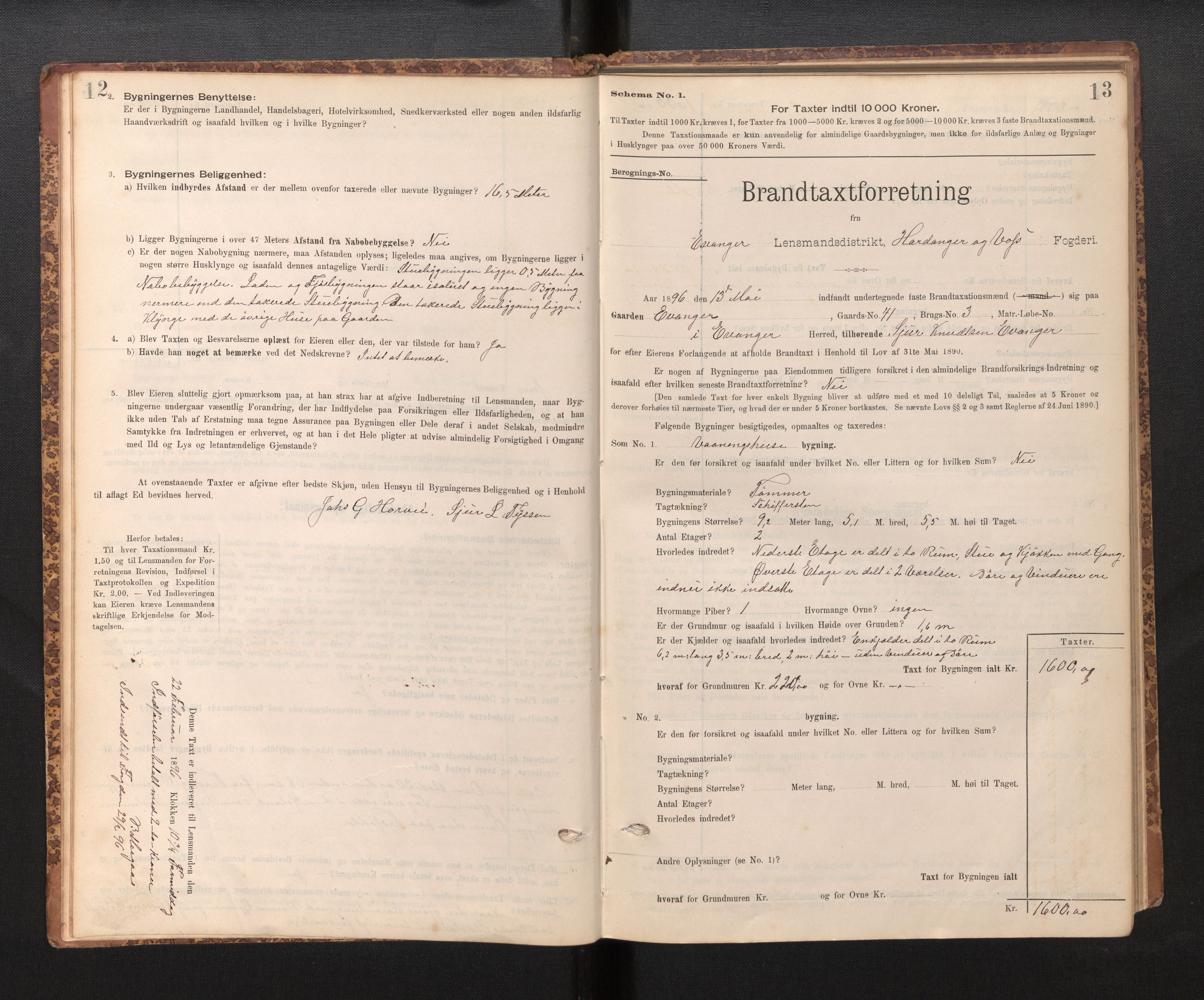 Lensmannen i Evanger, SAB/A-31701/0012/L0005: Branntakstprotokoll, skjematakst, 1895-1935, s. 12-13
