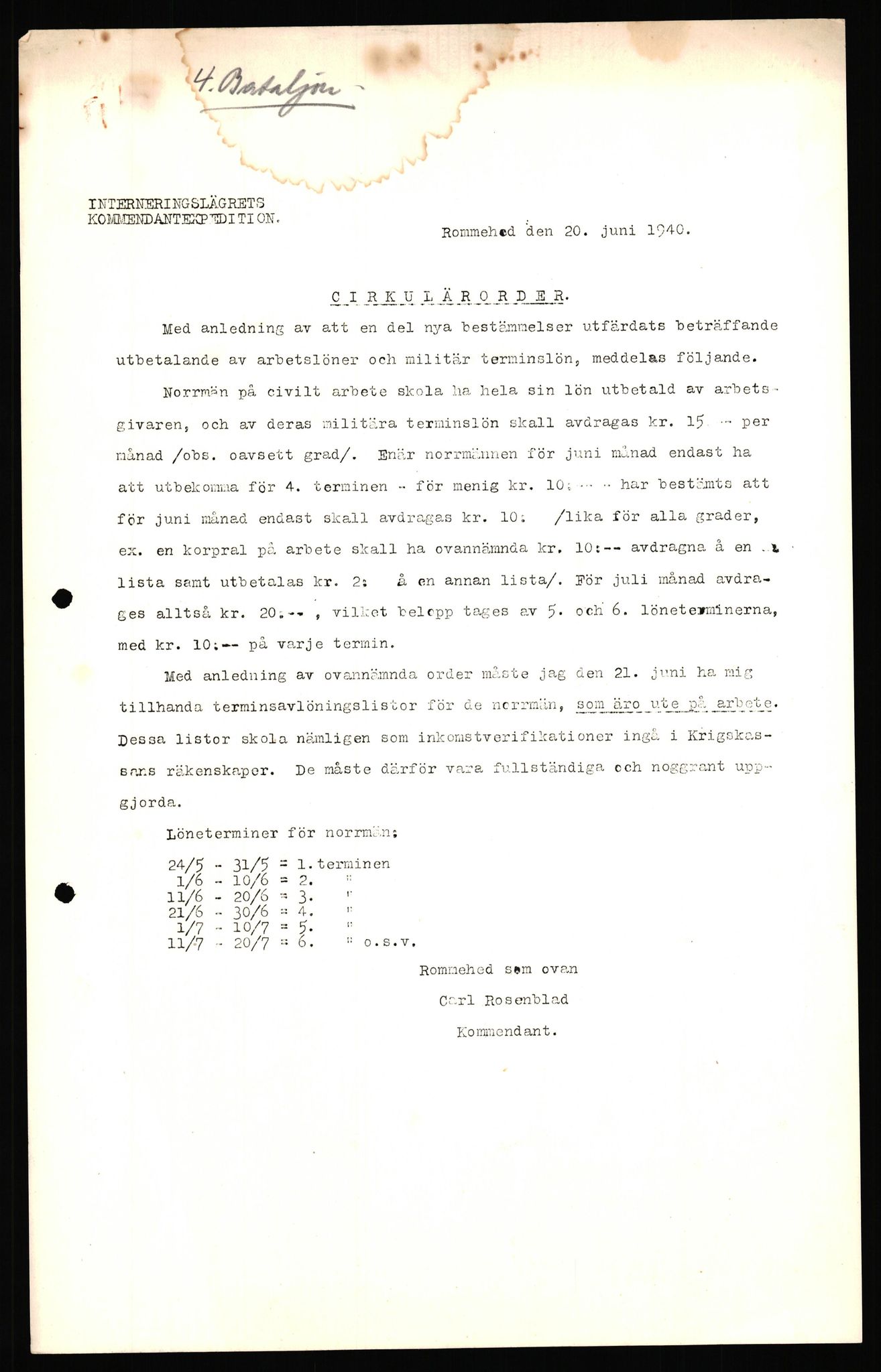 Forsvaret, Forsvarets krigshistoriske avdeling, AV/RA-RAFA-2017/Y/Yf/L0205: II-C-11-2110 - Norske internert i Sverige 1940, 1940, s. 7