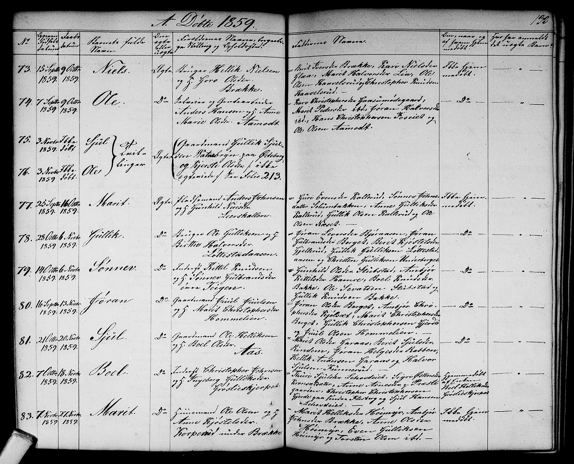 Flesberg kirkebøker, AV/SAKO-A-18/G/Ga/L0002: Klokkerbok nr. I 2, 1834-1860, s. 132