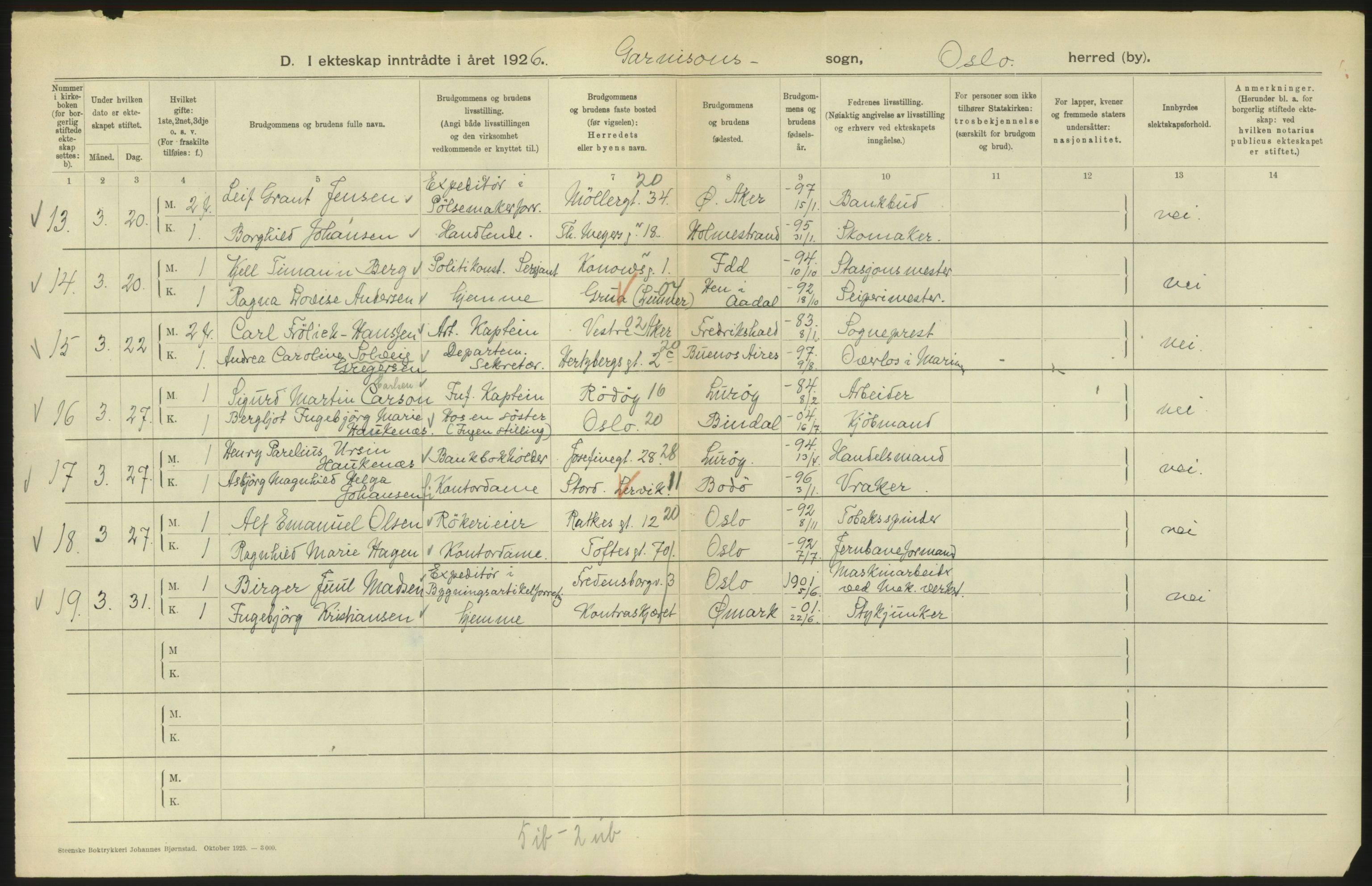 Statistisk sentralbyrå, Sosiodemografiske emner, Befolkning, AV/RA-S-2228/D/Df/Dfc/Dfcf/L0008: Oslo: Gifte, 1926, s. 676