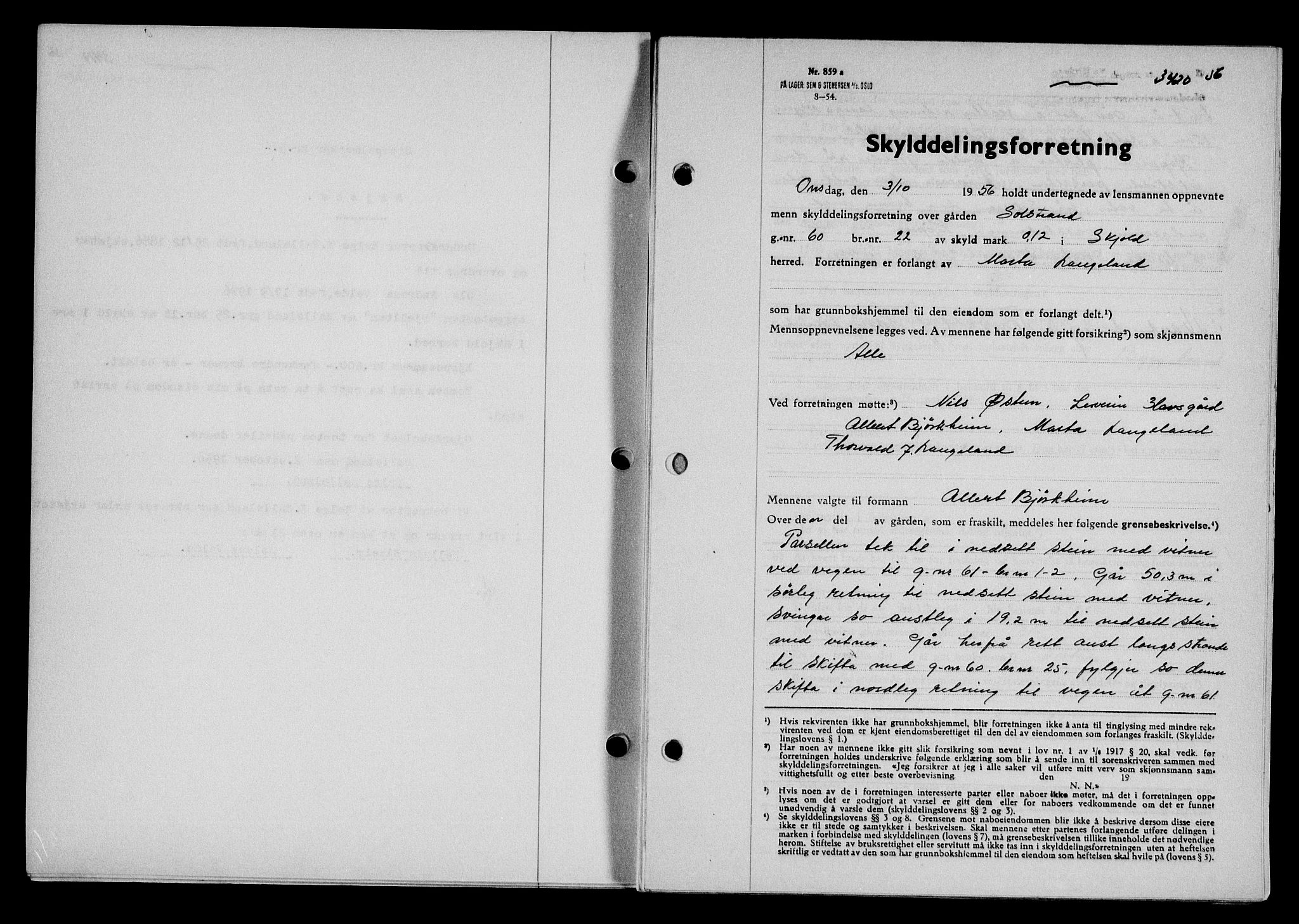 Karmsund sorenskriveri, SAST/A-100311/01/II/IIB/L0121: Pantebok nr. 101A, 1956-1956, Dagboknr: 3420/1956
