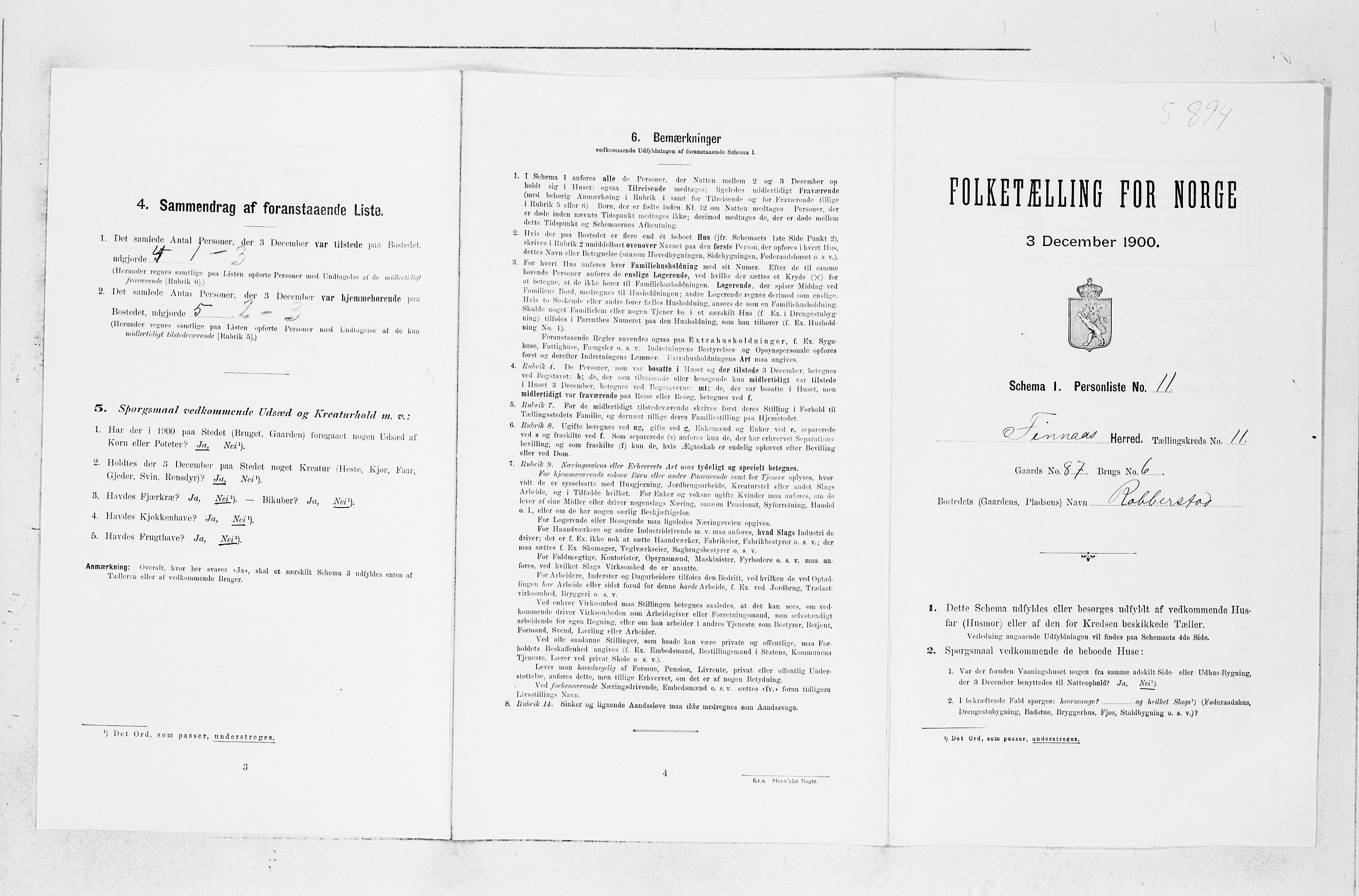 SAB, Folketelling 1900 for 1218 Finnås herred, 1900, s. 1207