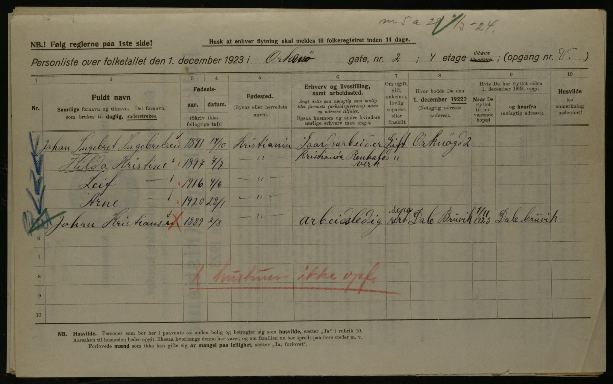 OBA, Kommunal folketelling 1.12.1923 for Kristiania, 1923, s. 83845