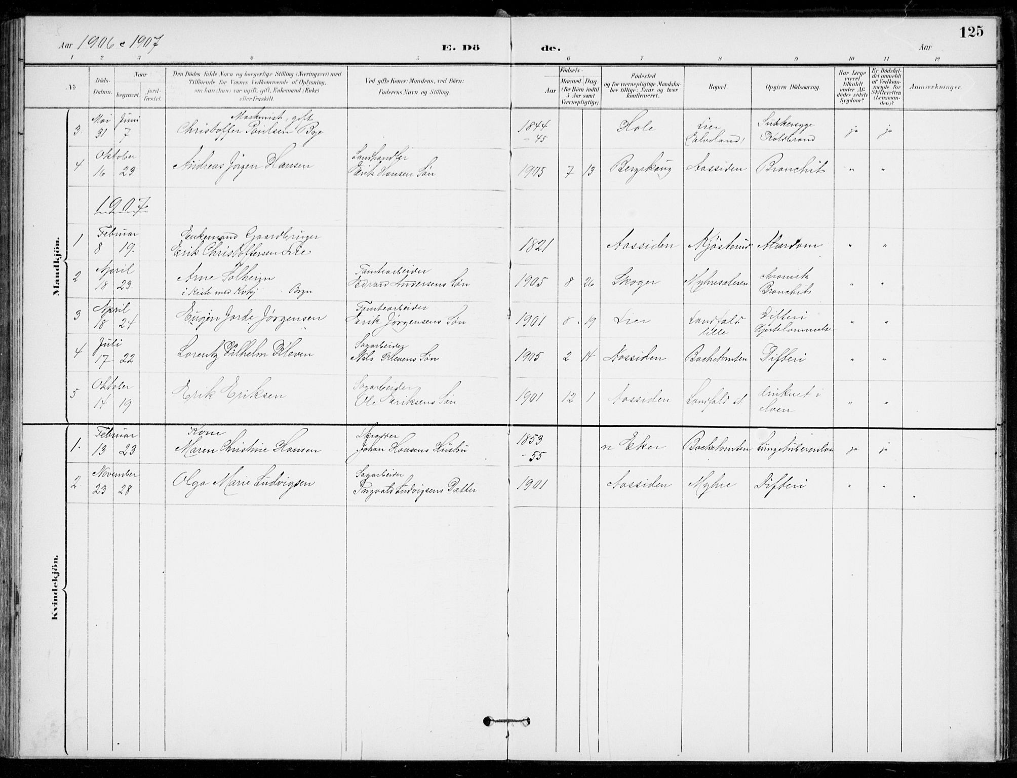 Åssiden kirkebøker, AV/SAKO-A-251/F/Fa/L0002: Ministerialbok nr. 2, 1896-1916, s. 125